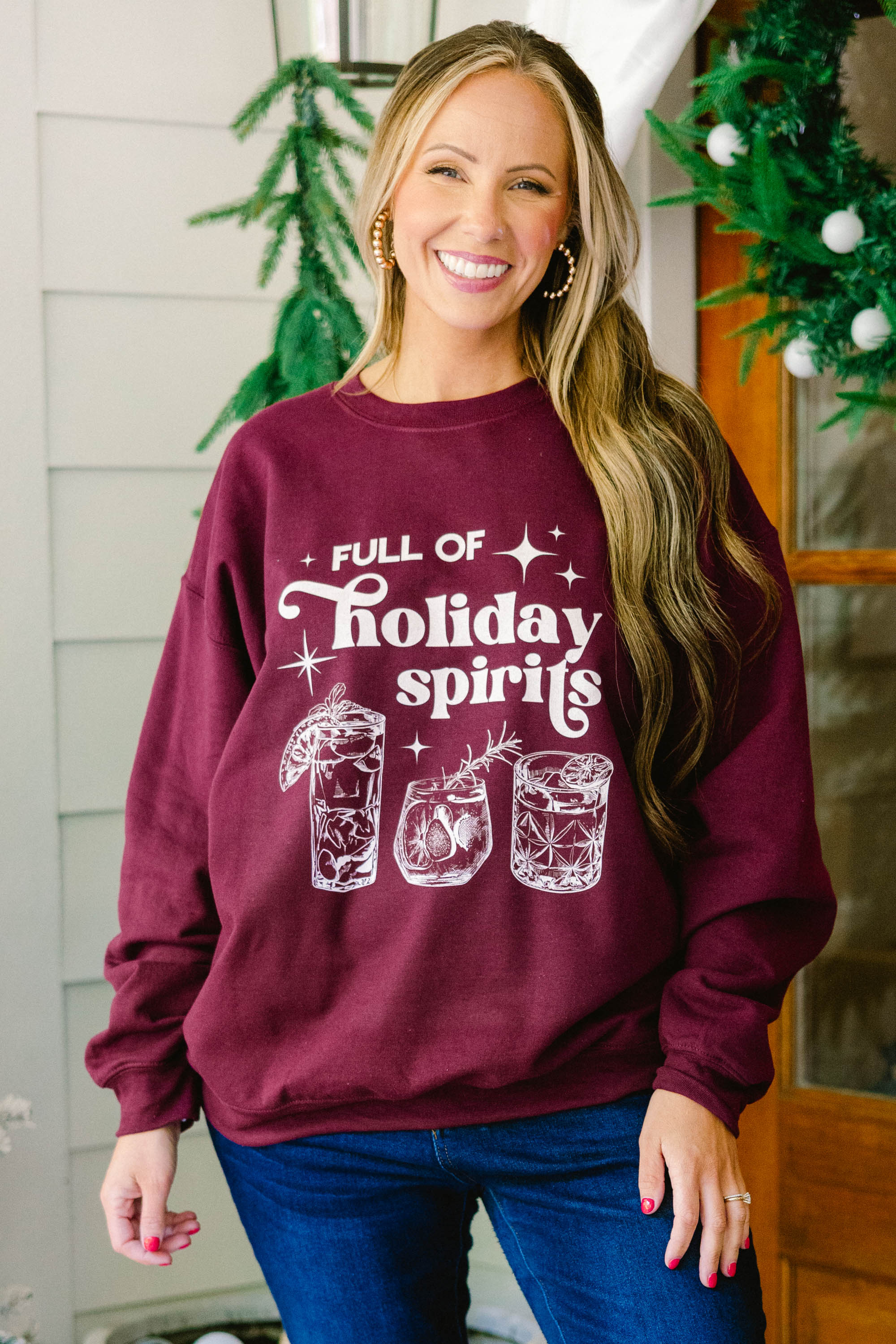 Full of Spirits Sweatshirt, Maroon - Weilaico