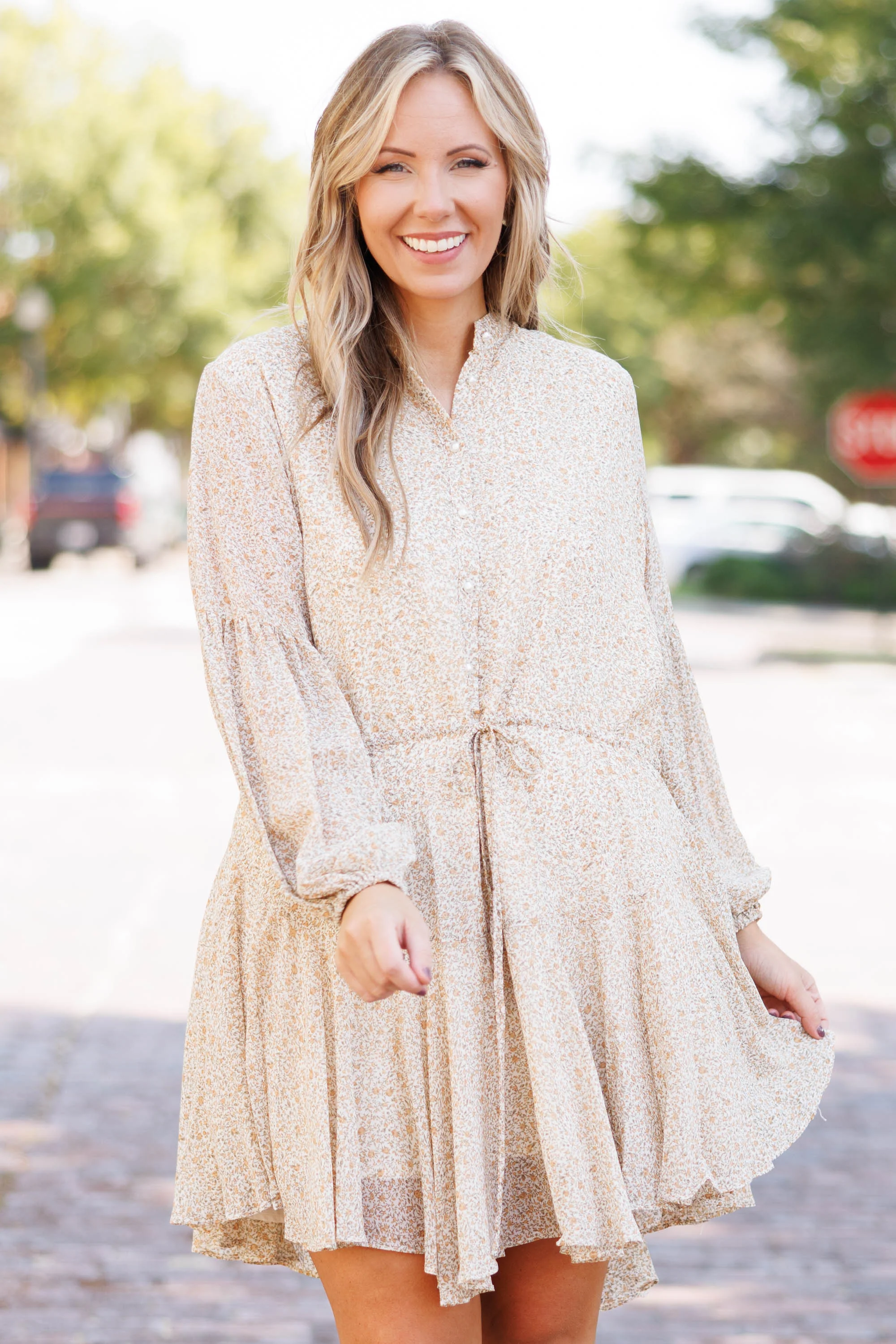 Sunset Kisses Dress, Cream Gold - Weilaico