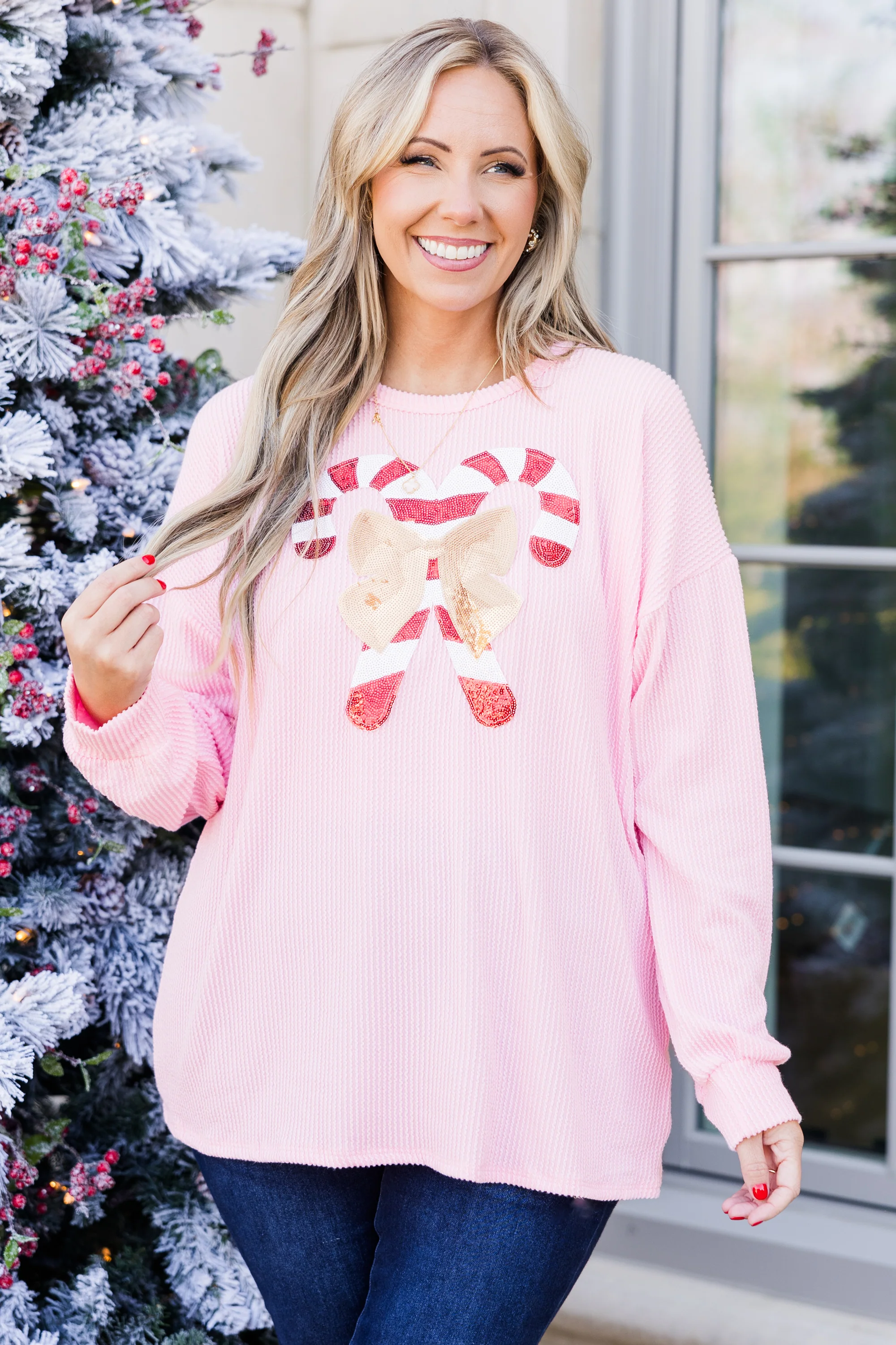 Santa's Sweetheart Pullover, Pink - Weilaico