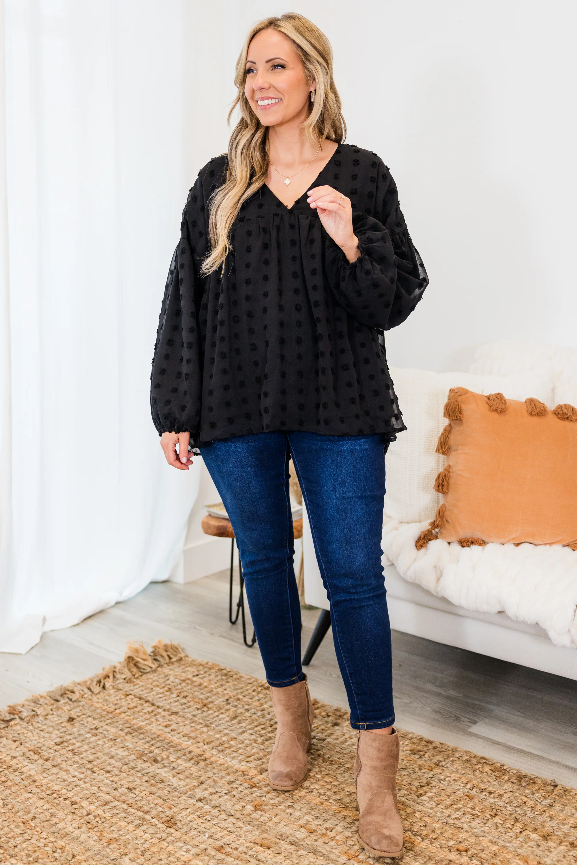 Rustic Charm Blouse, Black - Weilaico