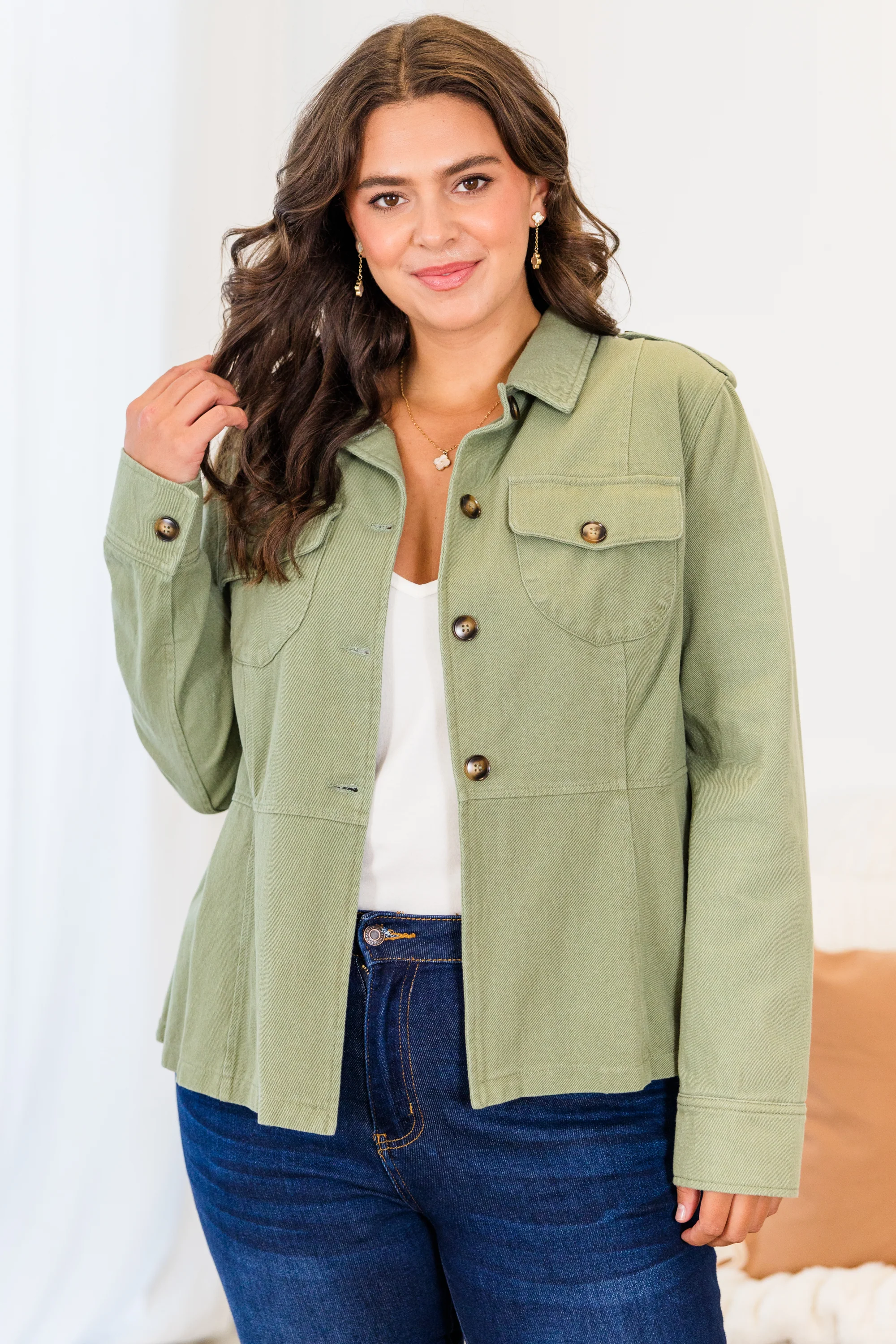 I Can Make You Mine Shacket, Olive - Weilaico