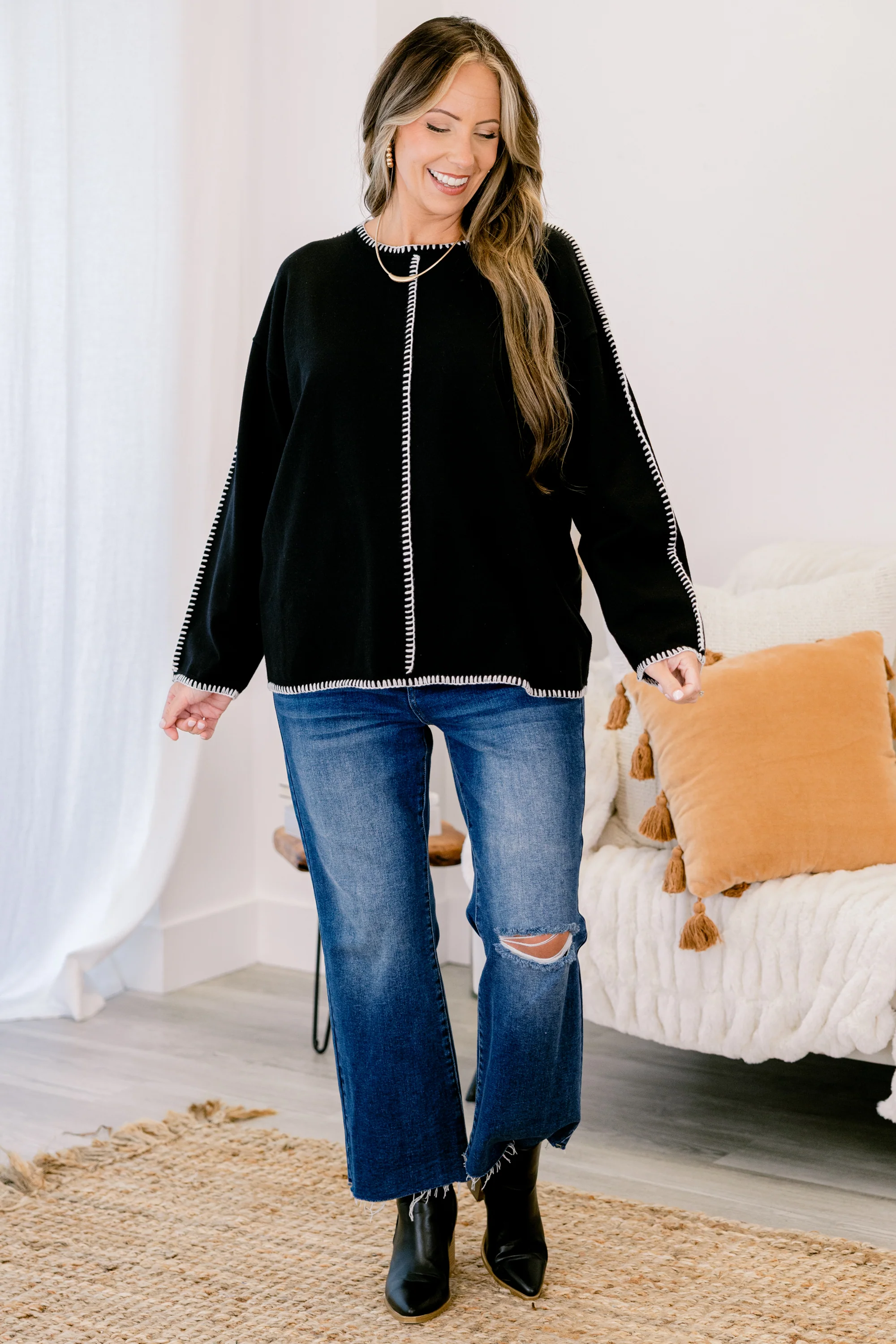 Whispered Comfort Sweater, Black - Weilaico