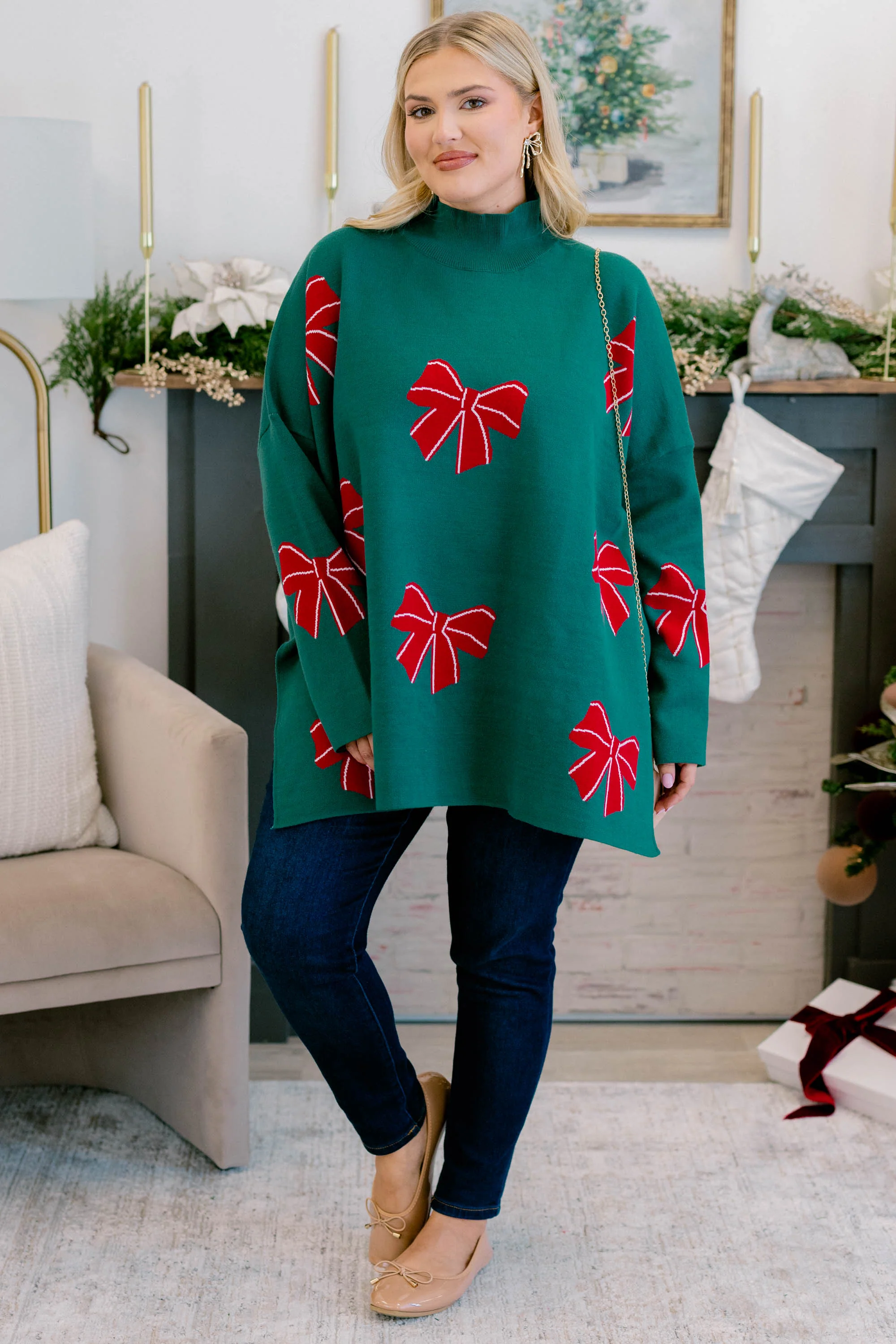 Everything And More Sweater, Green Bow - Weilaico