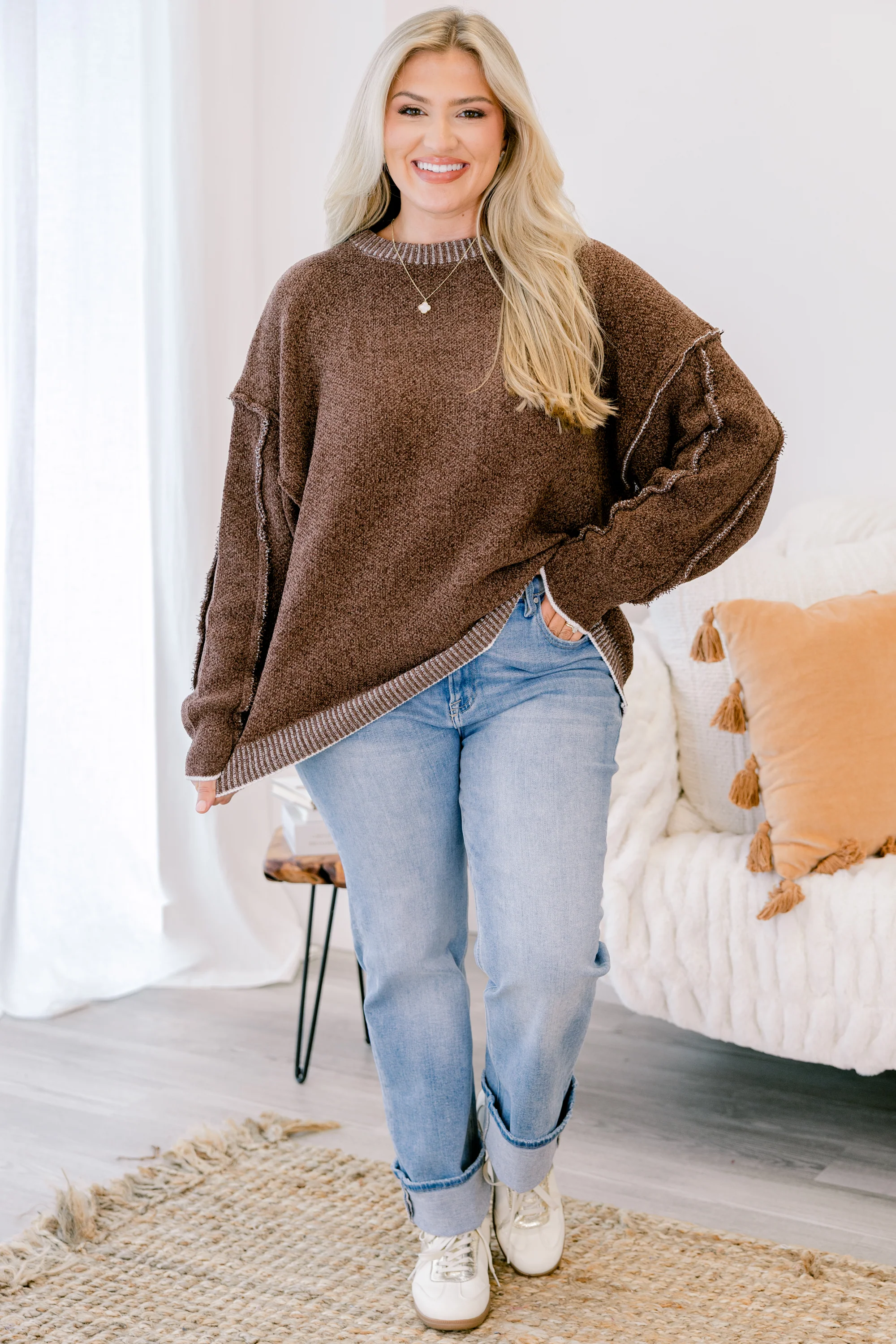 Life's a Dream Sweater, Brown - Weilaico