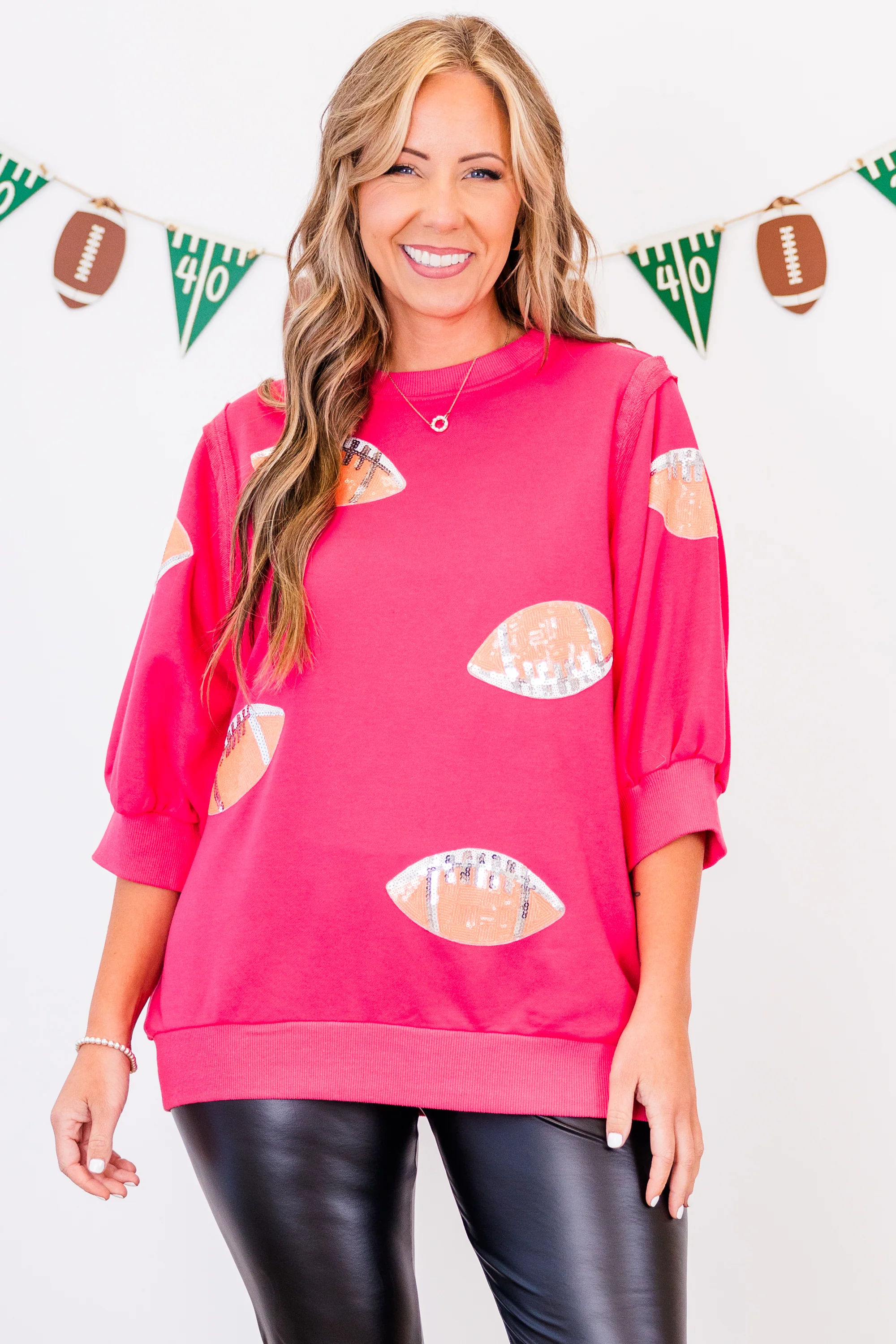 Touchdown Sparkle Top, Fuchsia - Weilaico