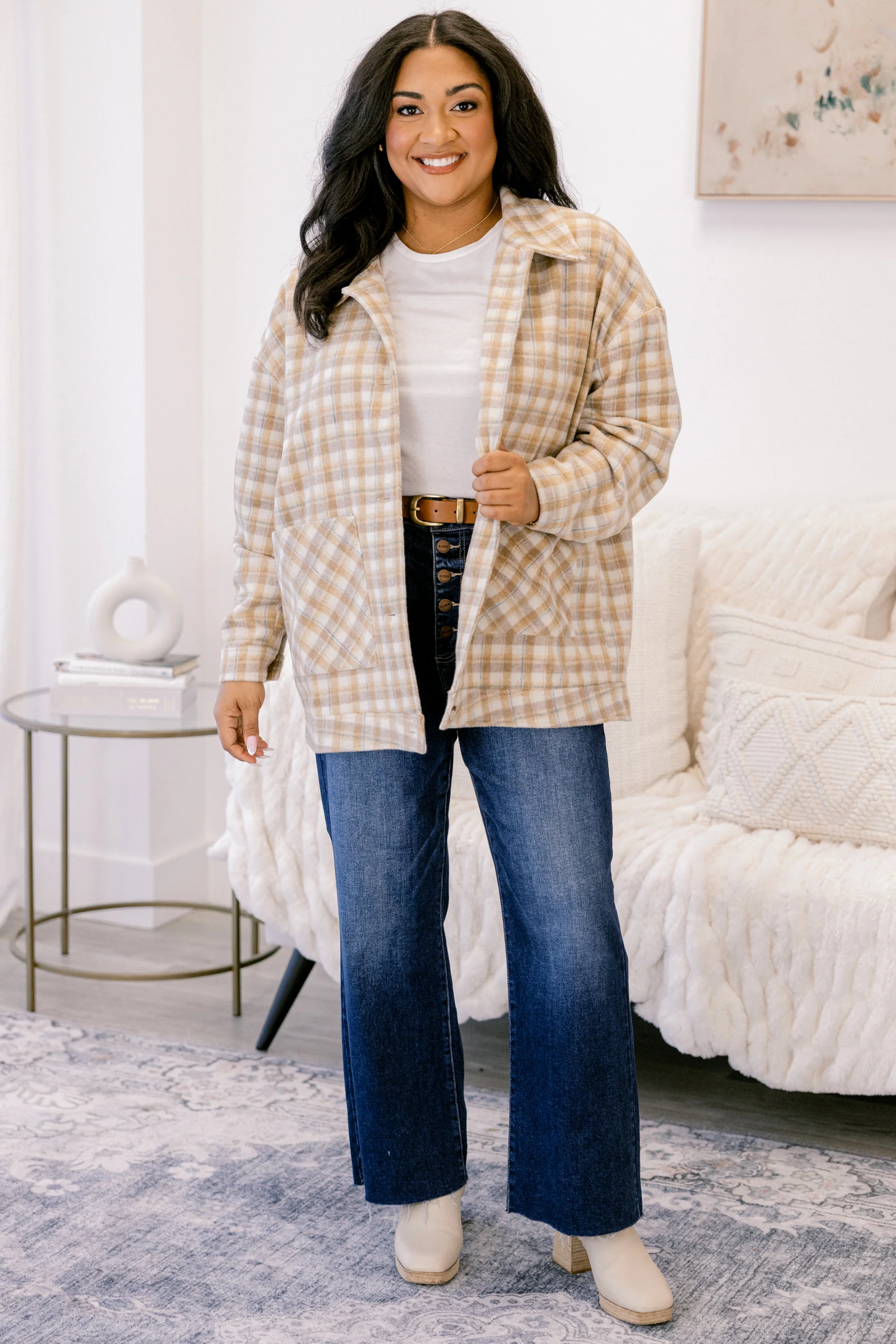 Can't Be Rushed Jacket, Brown Plaid - Weilaico
