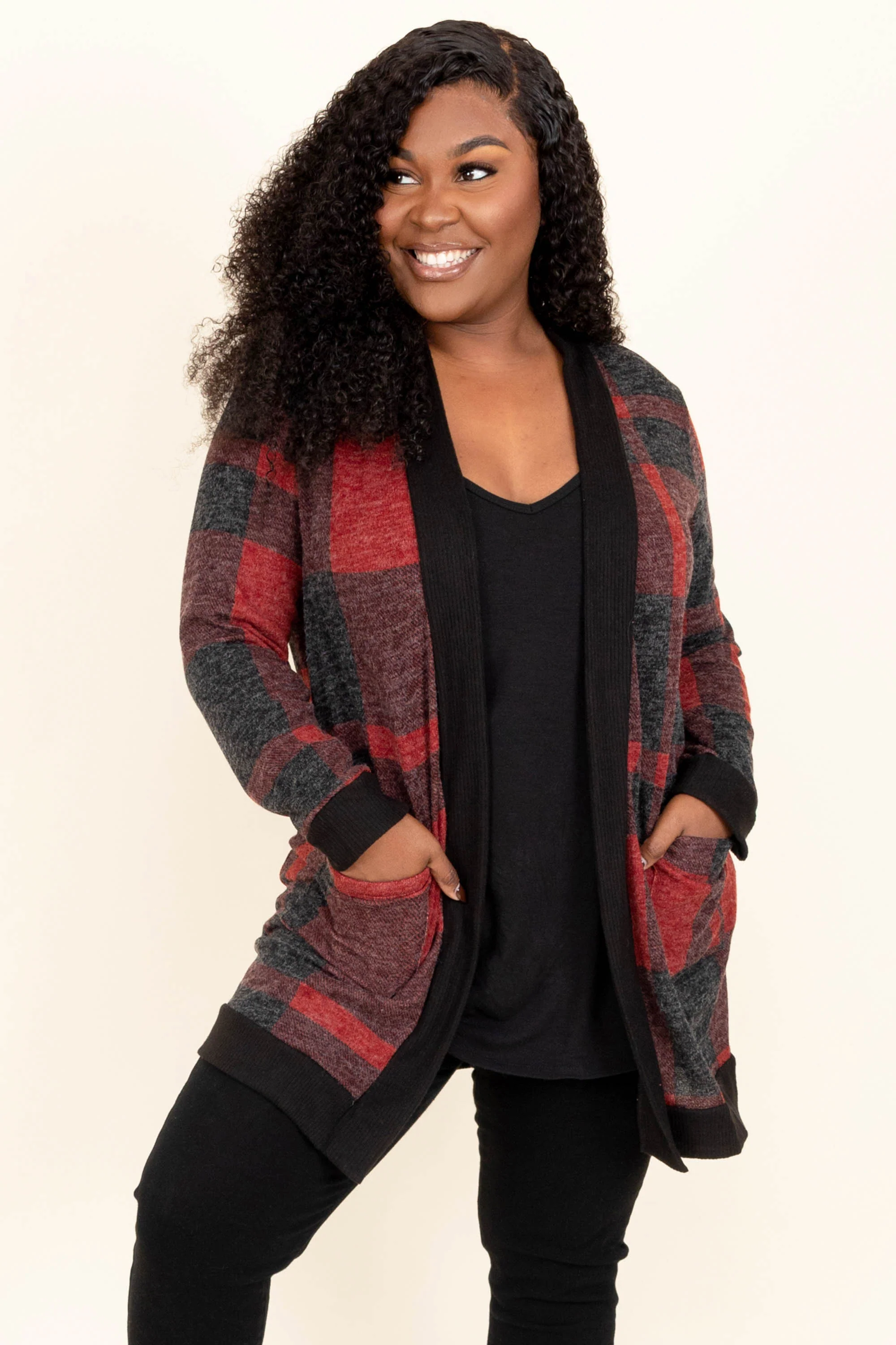 Warm By The Fireplace Cardigan, Red - Weilaico