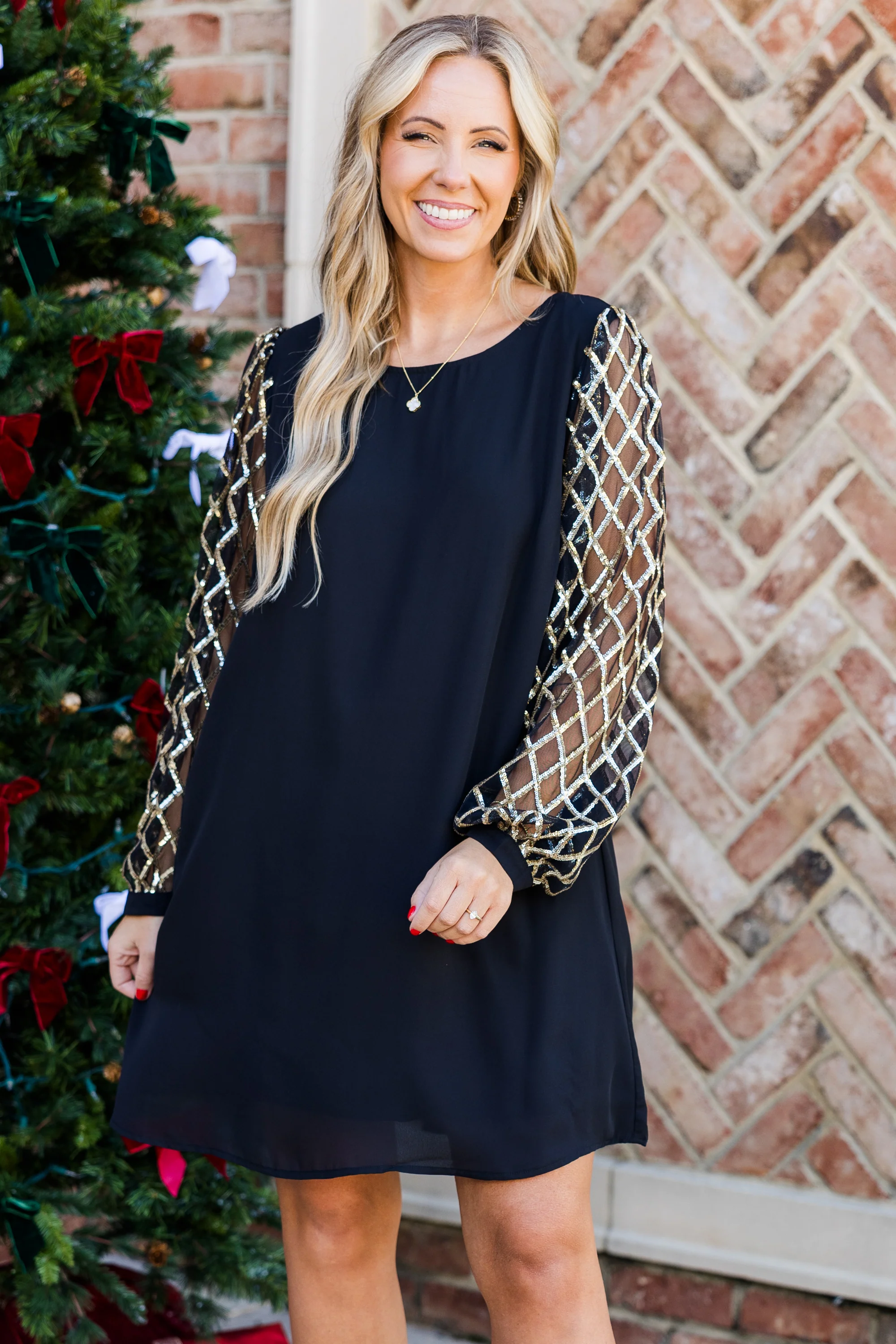 Enchant My Dreams Dress, Black-Gold - Weilaico