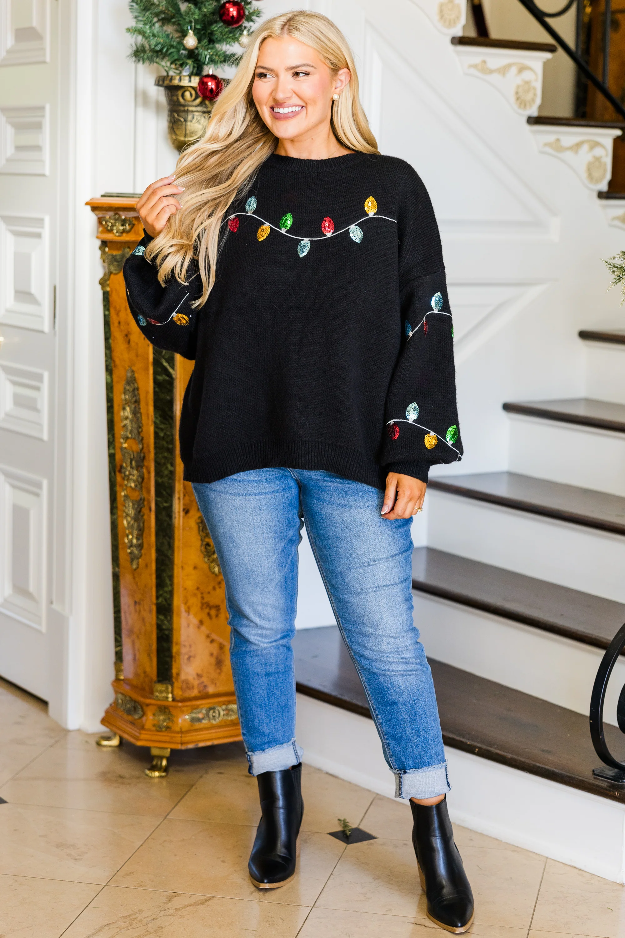 Shine Like A Light Sweater, Black - Weilaico