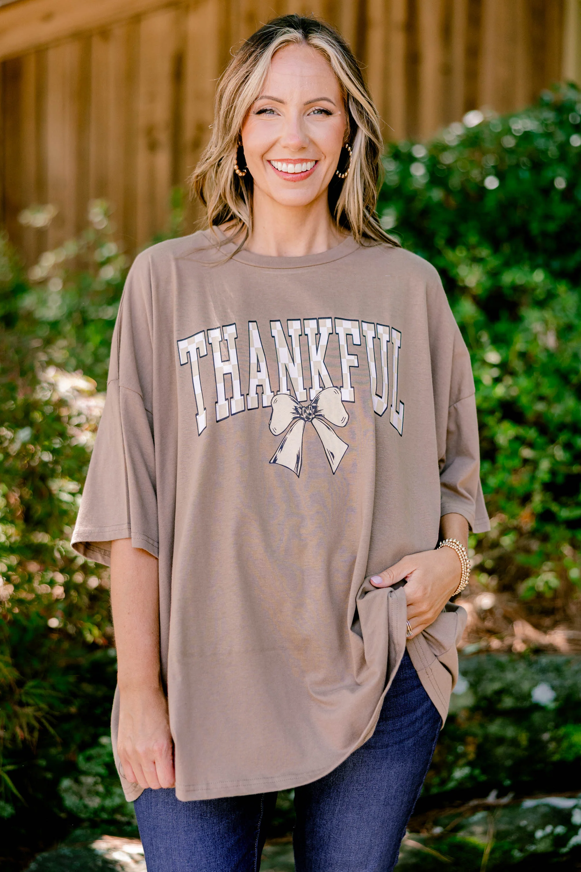 Thankful Time of Year Boyfriend Tee, Espresso - Weilaico