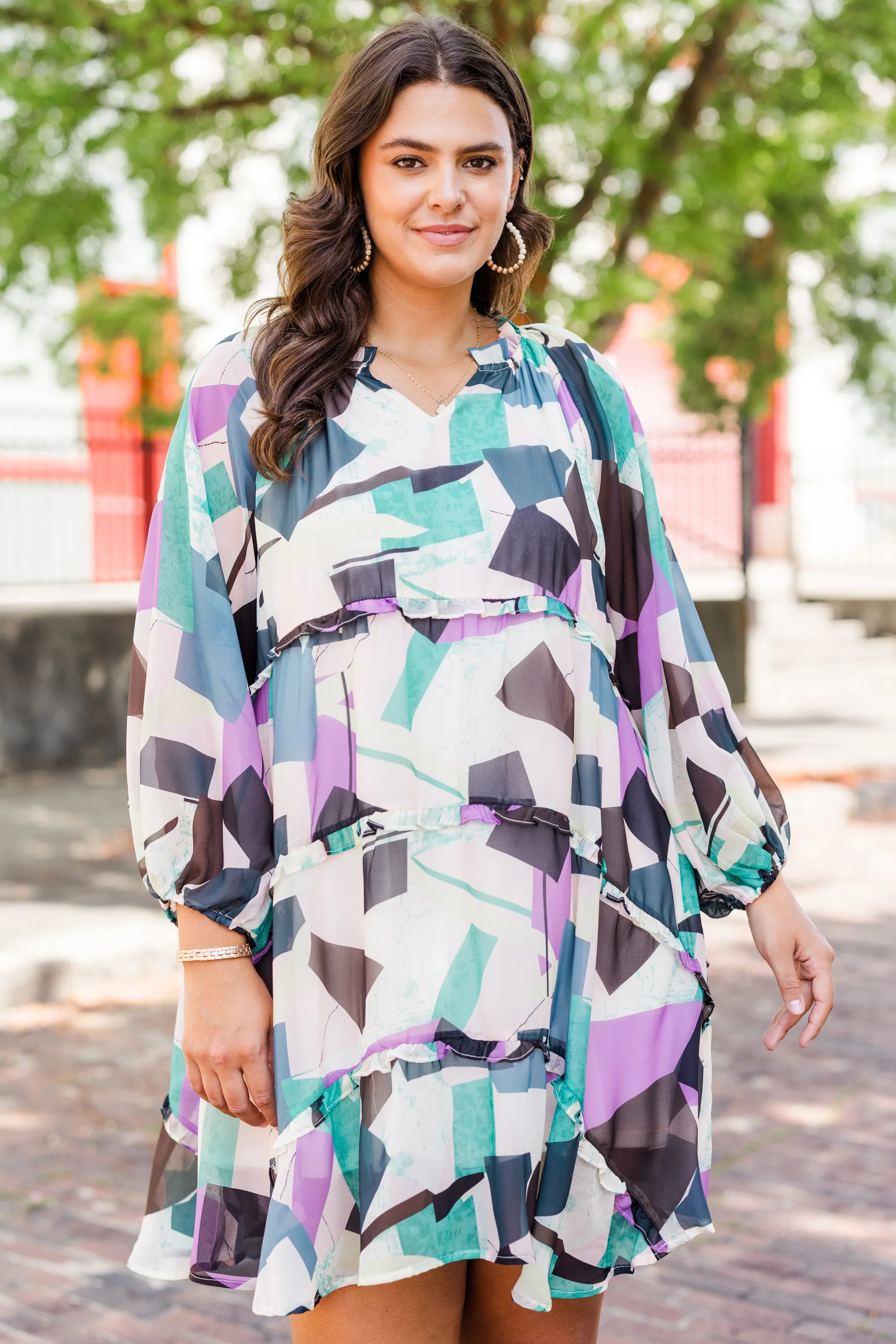 Keep An Eye Out Dress, Purple Multi - Weilaico