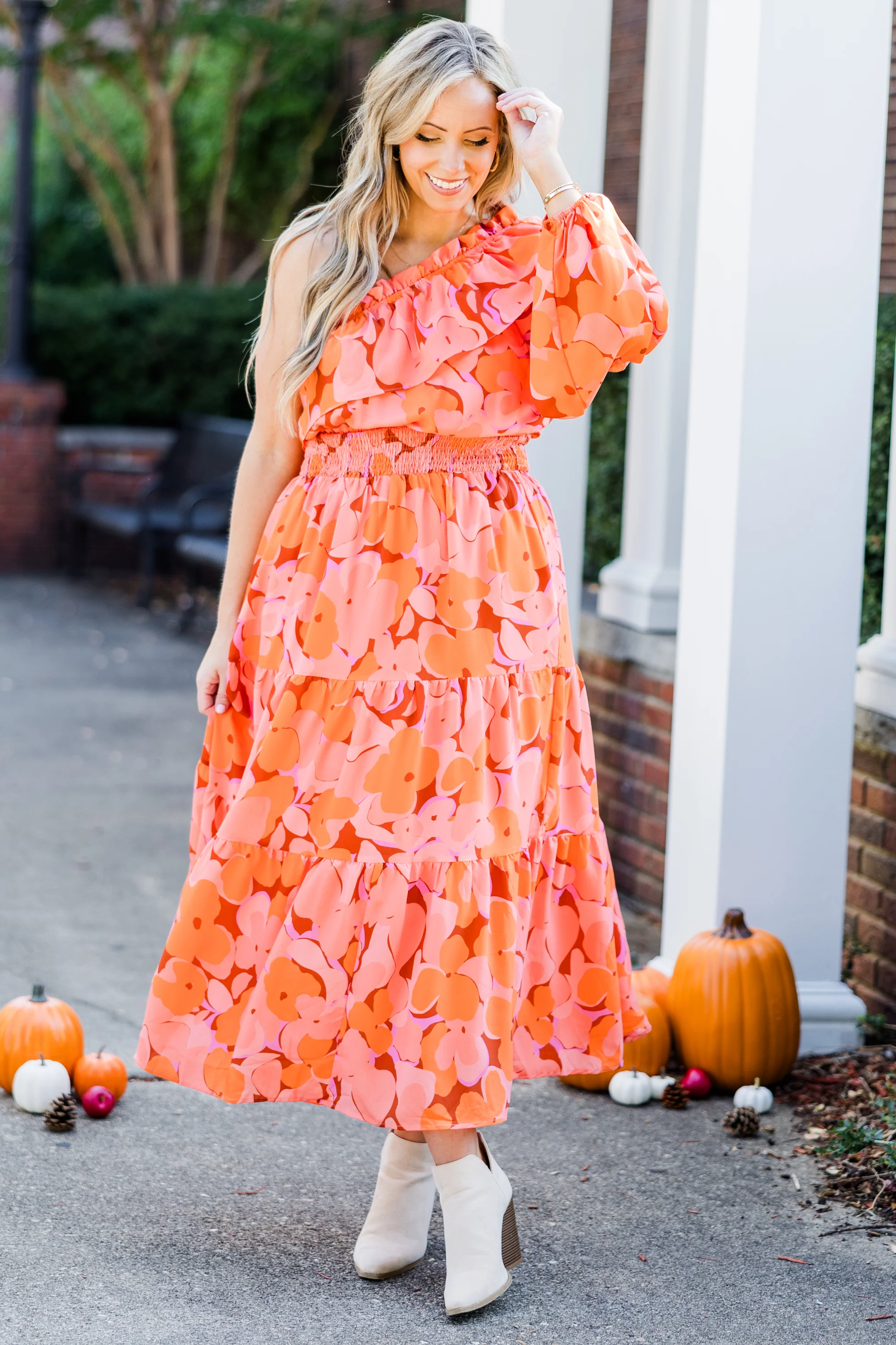 Love In The Moment Maxi Dress, Orange Floral - Weilaico