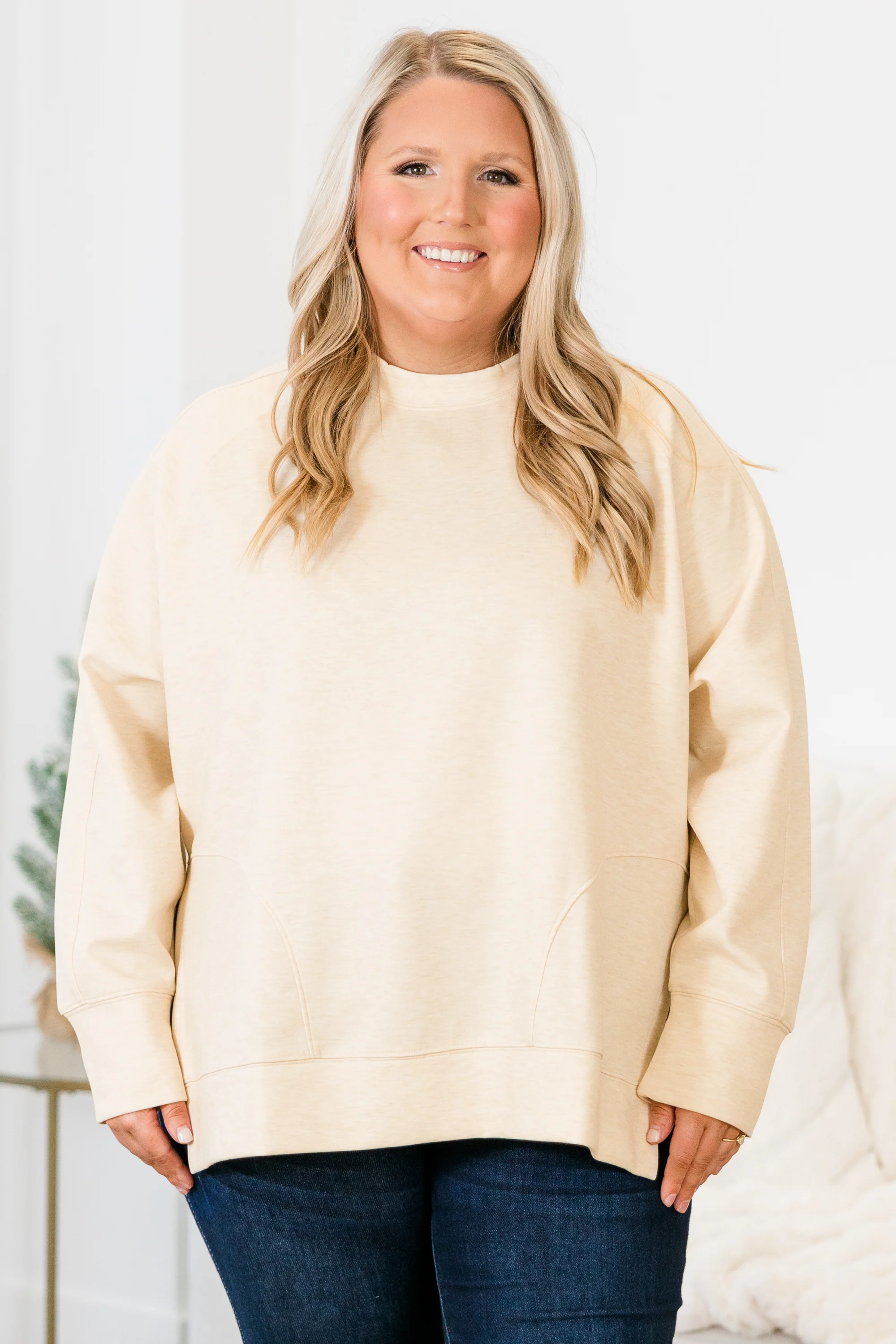 Feels So Sweet Pullover, Heather Beige - Weilaico