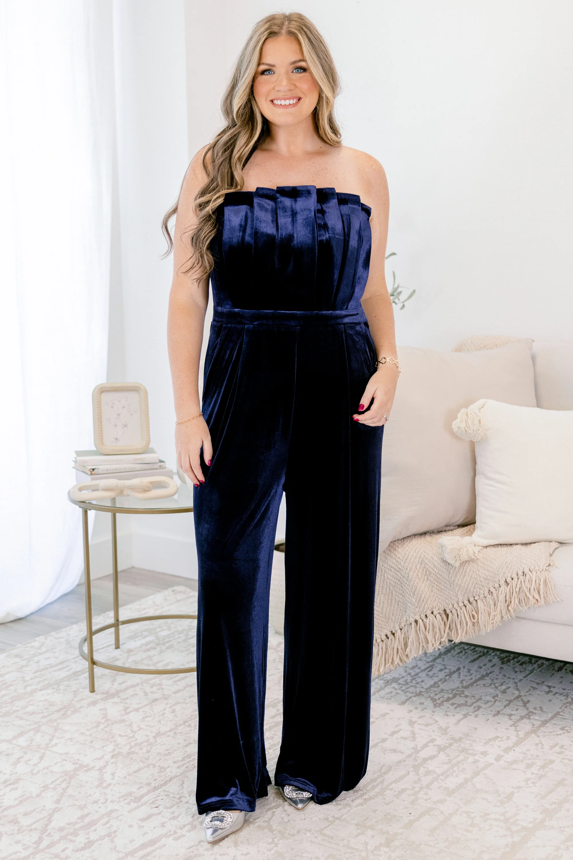 Waltz Through Winter Jumpsuit, Navy Blue - Weilaico