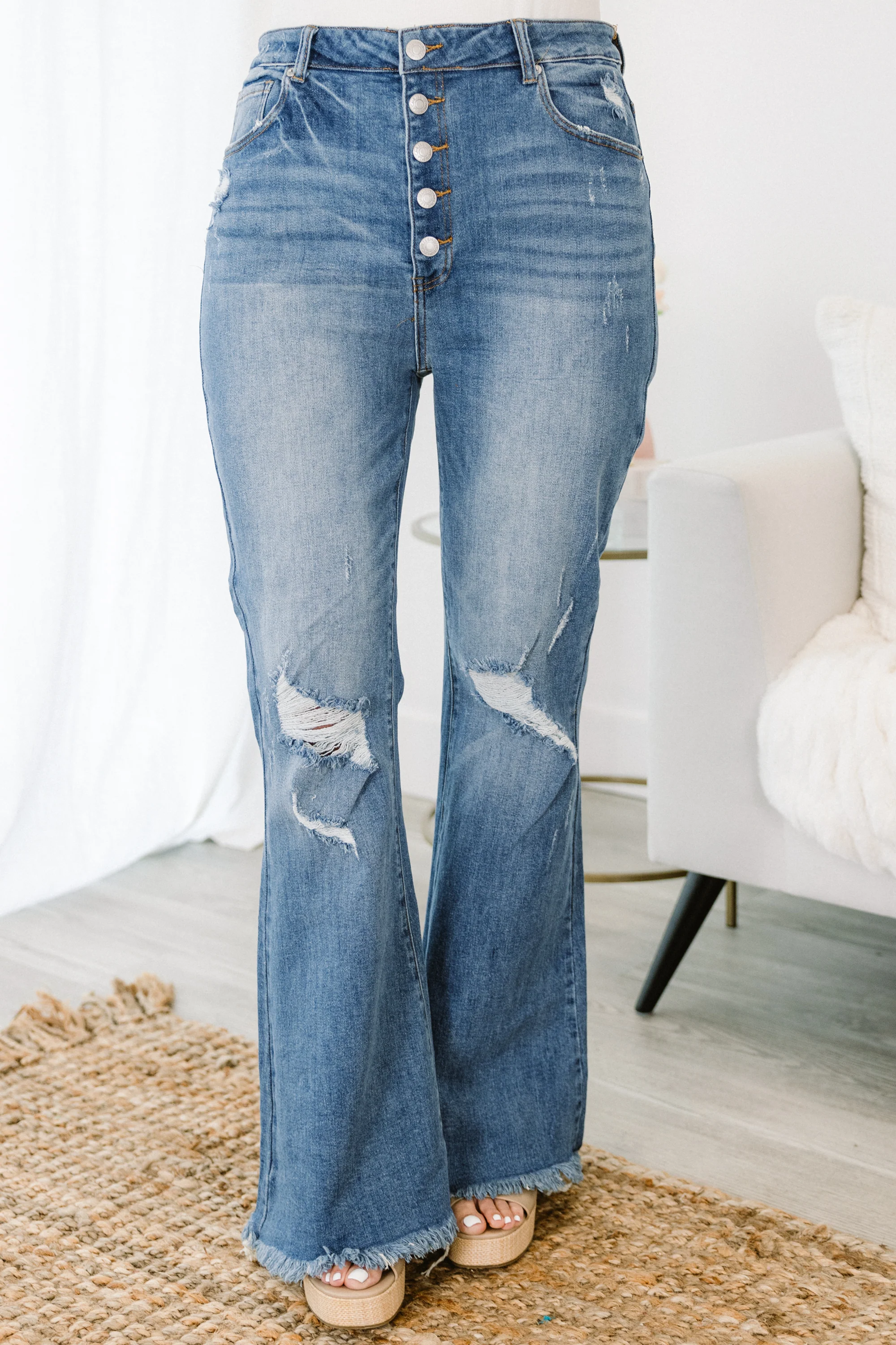 How Did We Get Here Jeans, Medium Wash - Weilaico