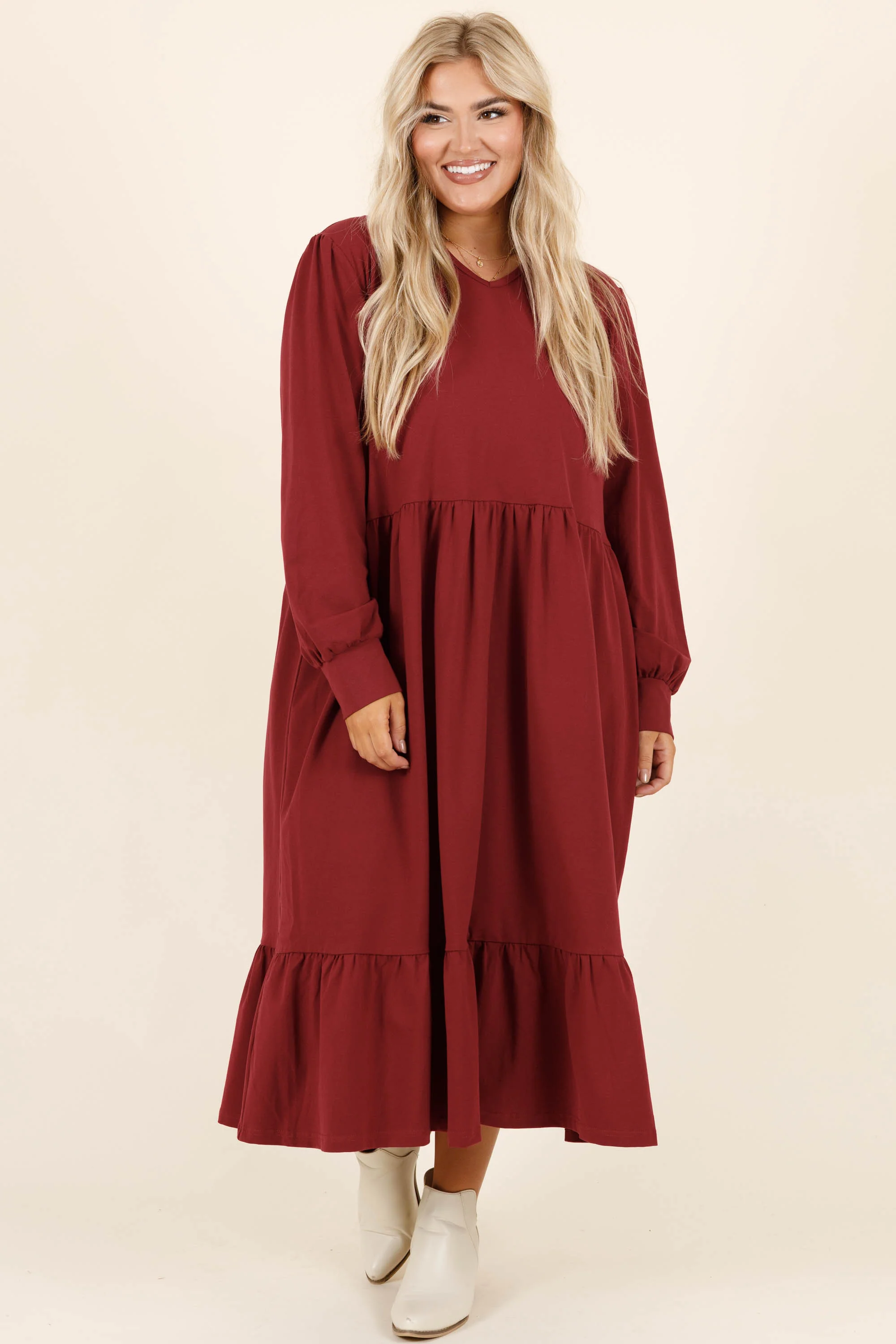 Remember The Past Dress, Burgundy - Weilaico