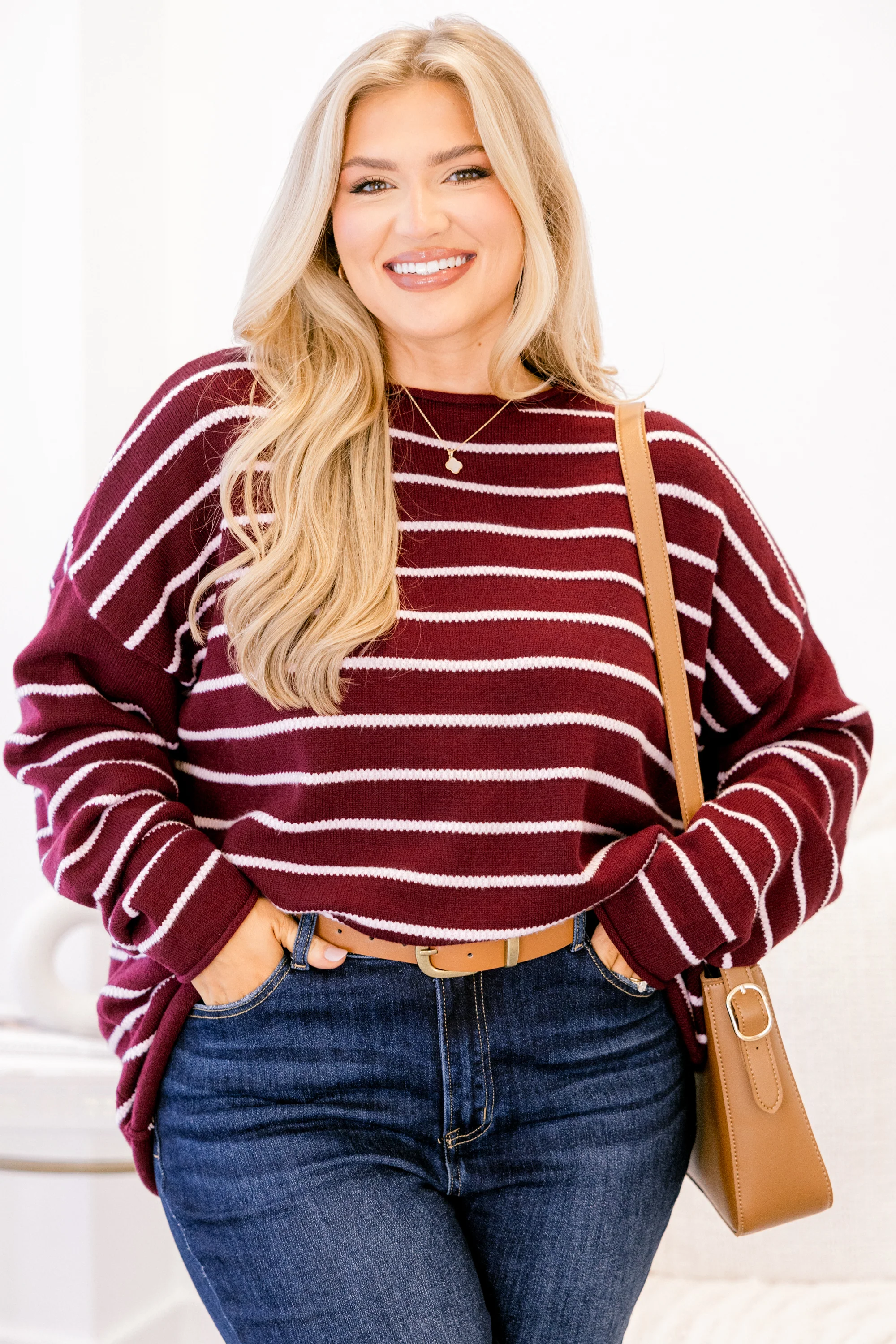 Slumber Party Time Sweater, Burgundy - Weilaico