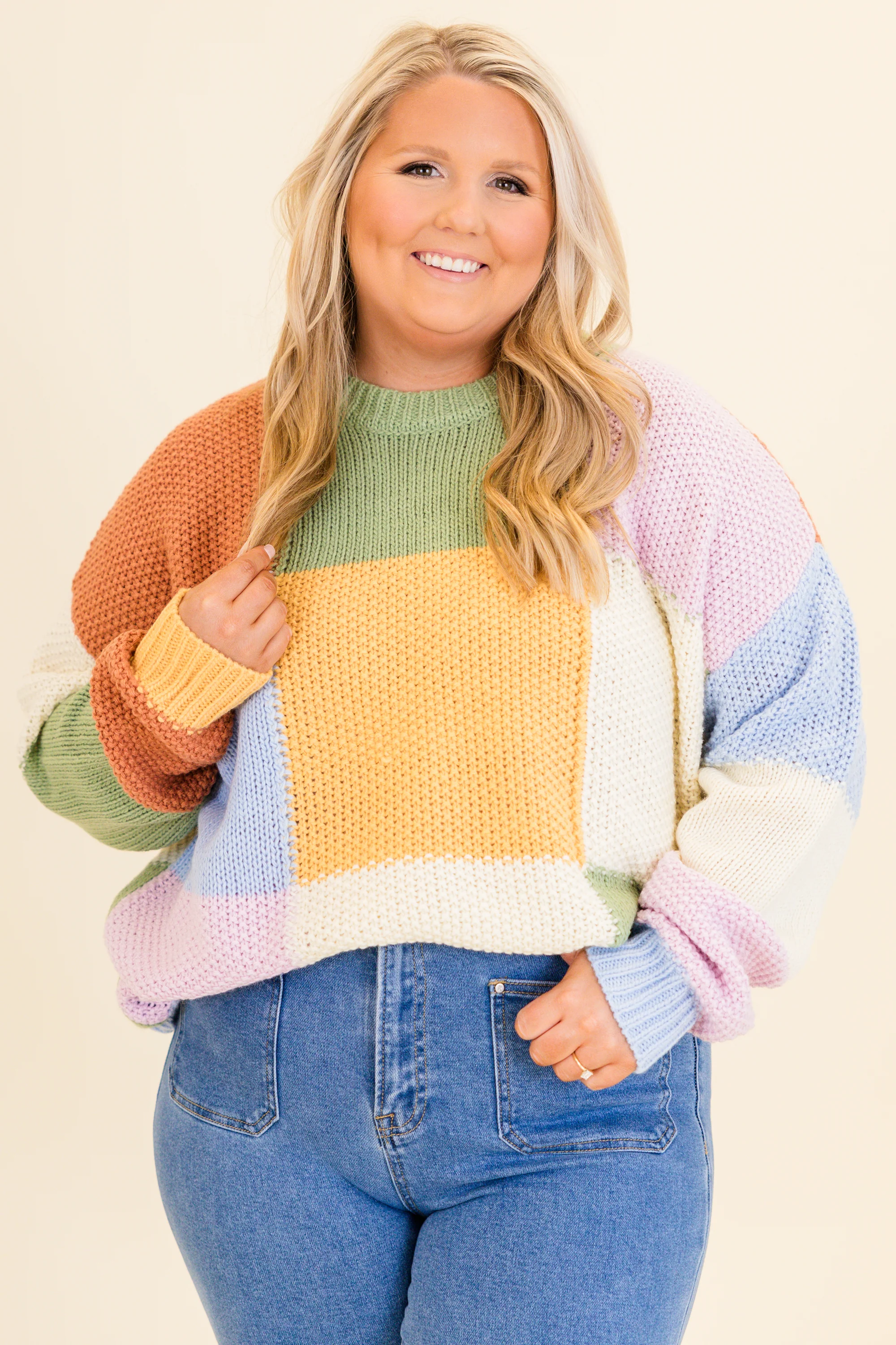 Block and Back Sweater, Multi - Weilaico