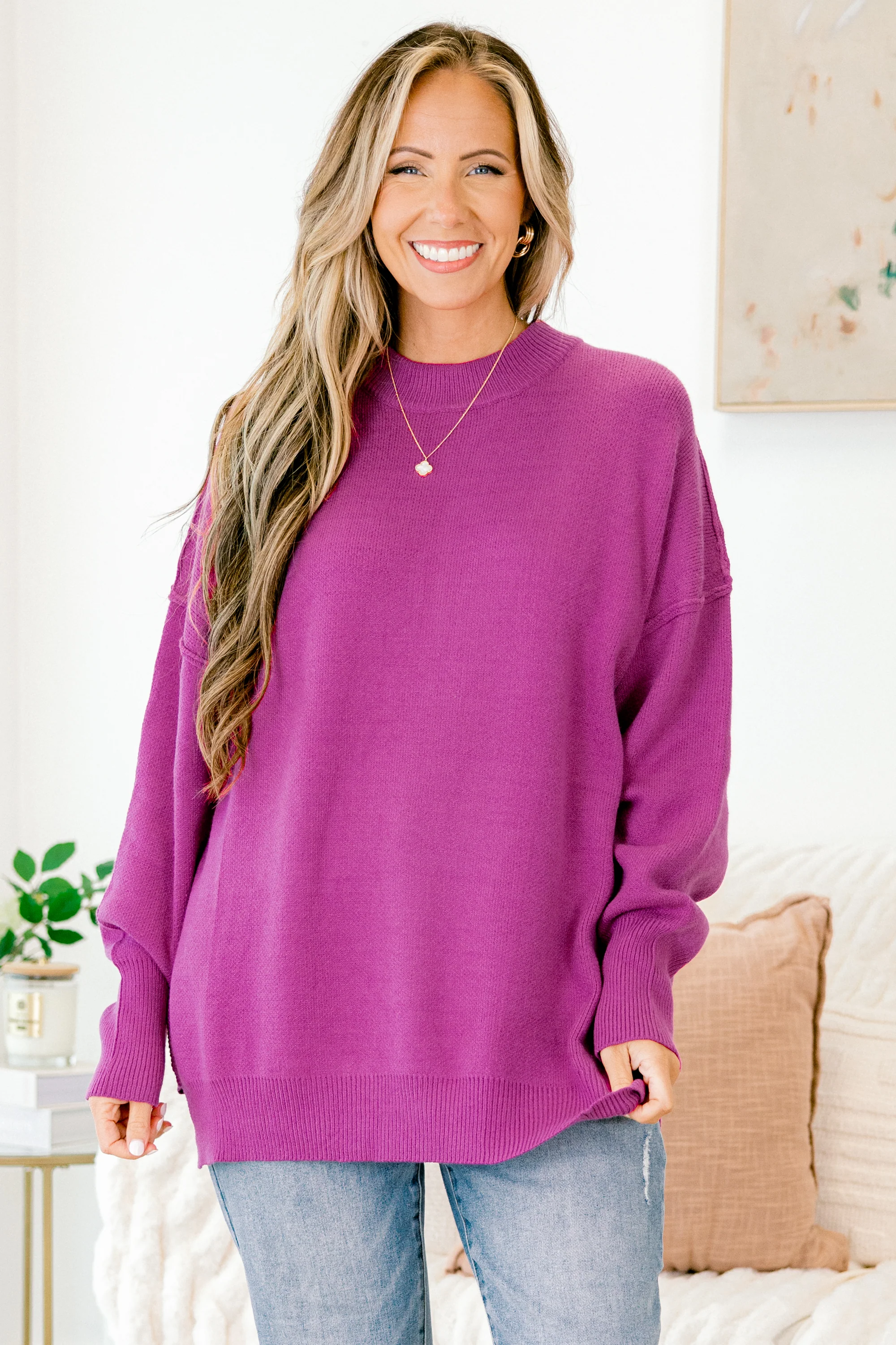 Busy Being Me Sweater, Fuchsia - Weilaico