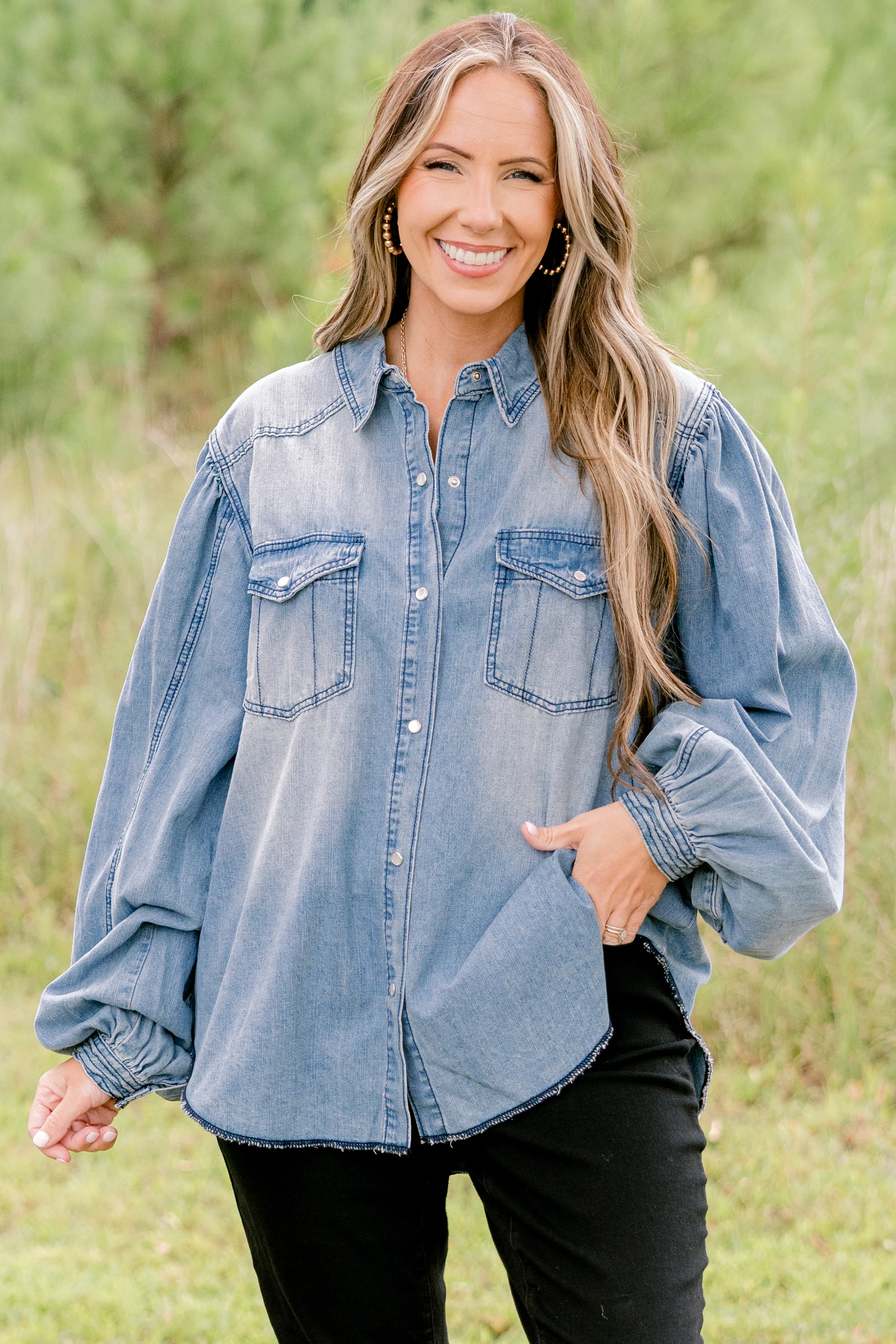 Love The West Top, Denim - Weilaico