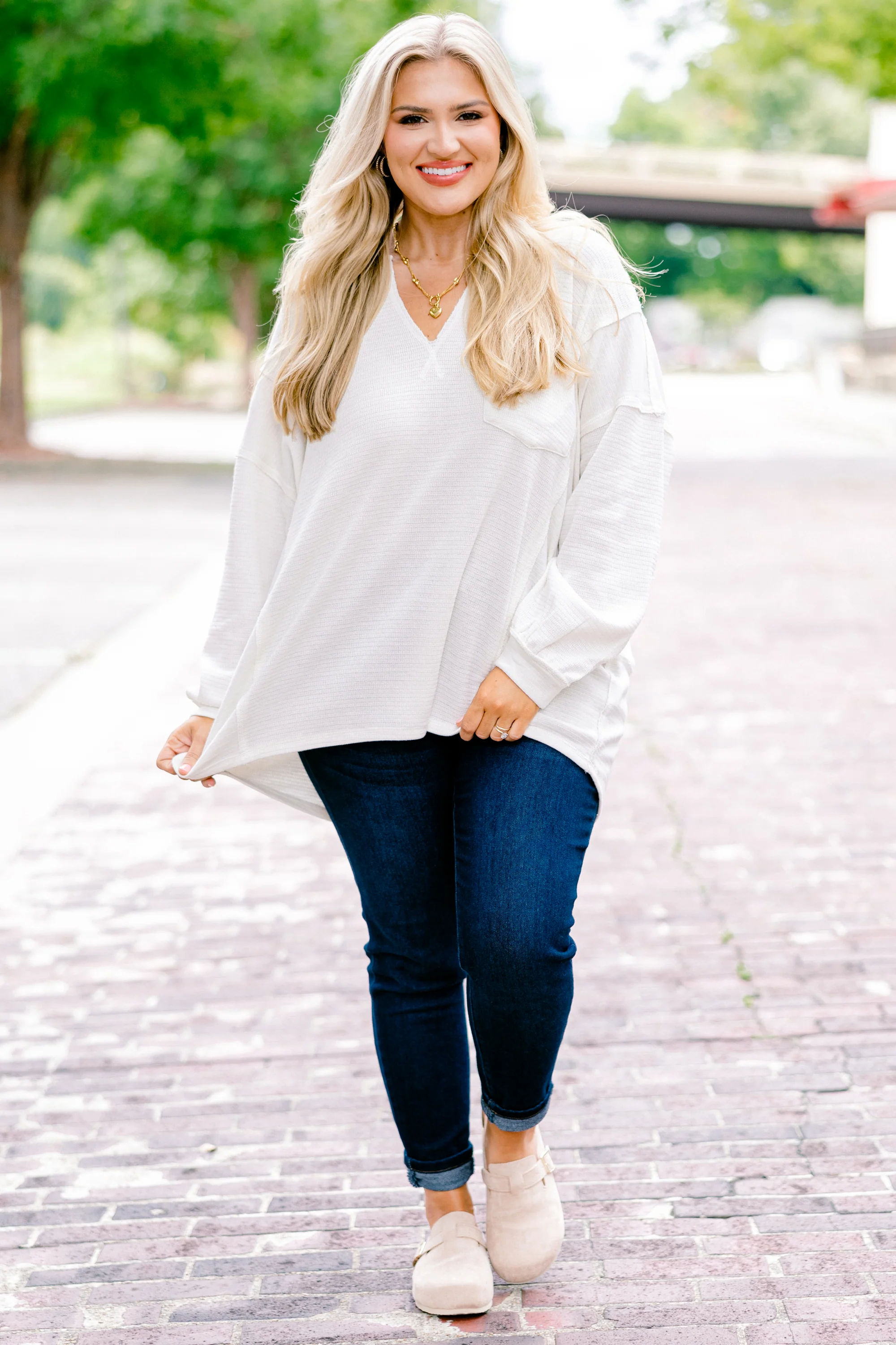 Coffee Dates Top, Oatmeal - Weilaico