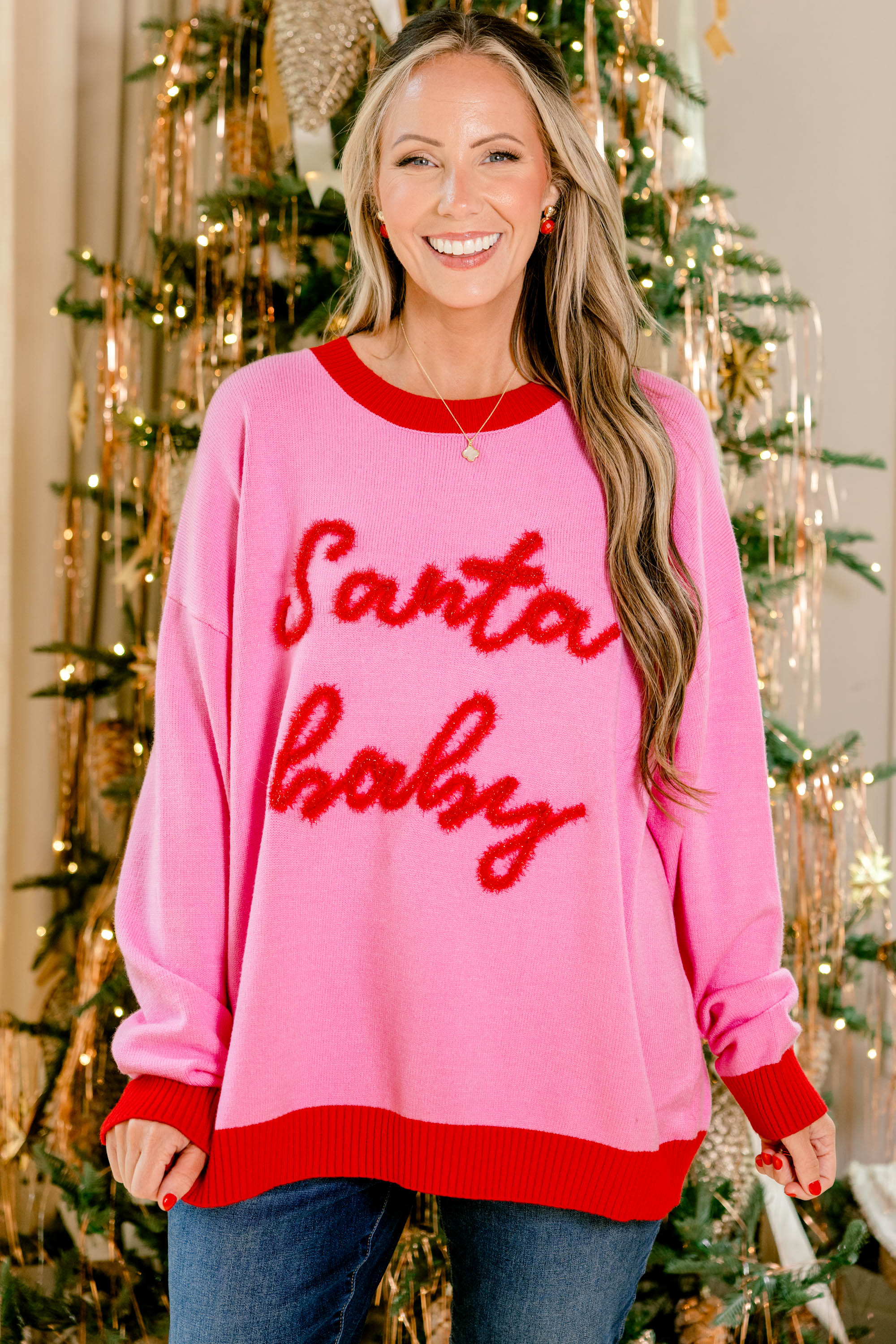 Santa My Baby Sweater, Pink - Weilaico