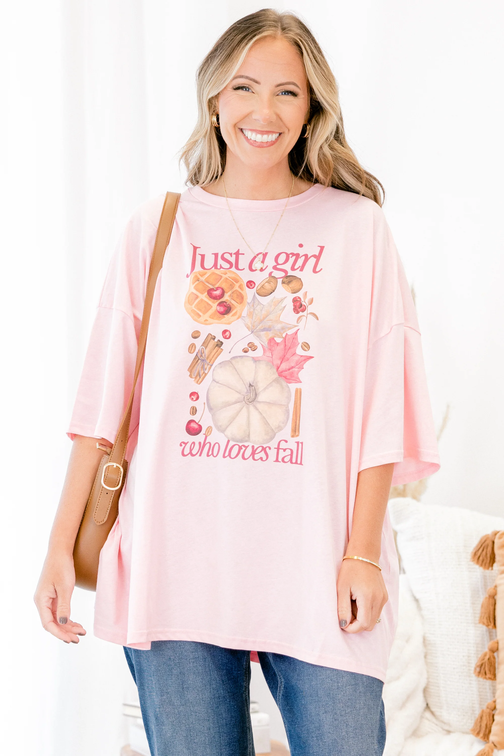 Just a Basic Girl Boyfriend Tee, Dusty Pink - Weilaico