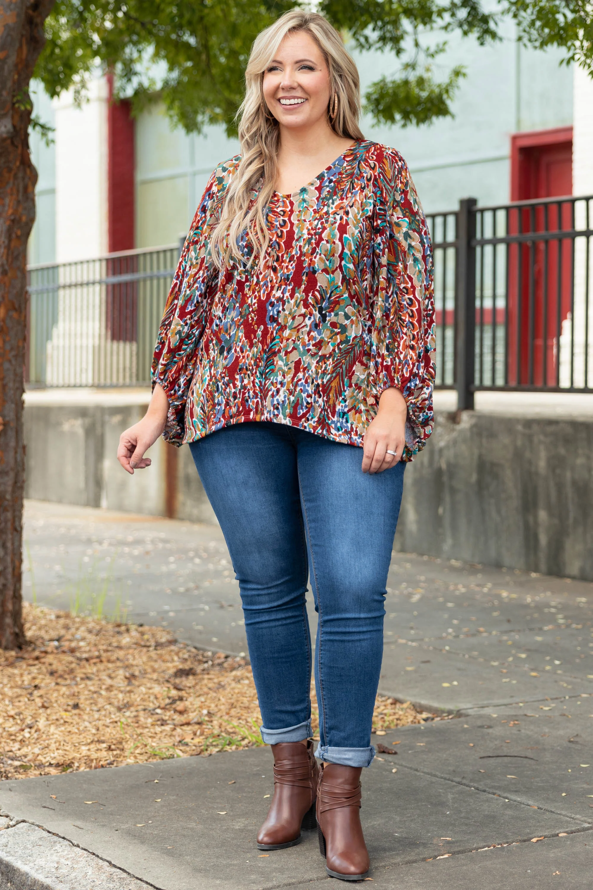 Honey Floral Top, Marsala - Weilaico