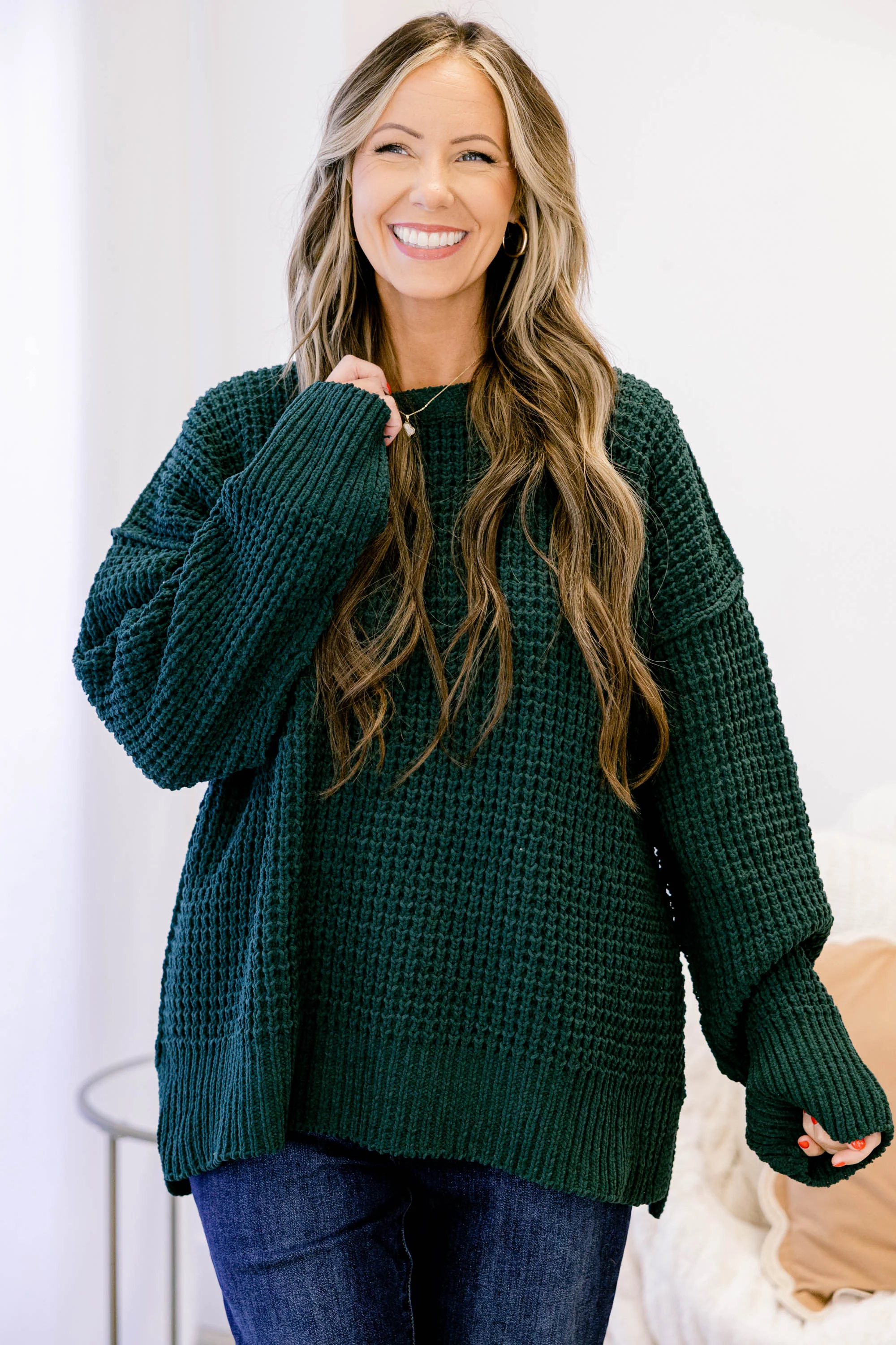 Falling Petals Sweater, Green - Weilaico