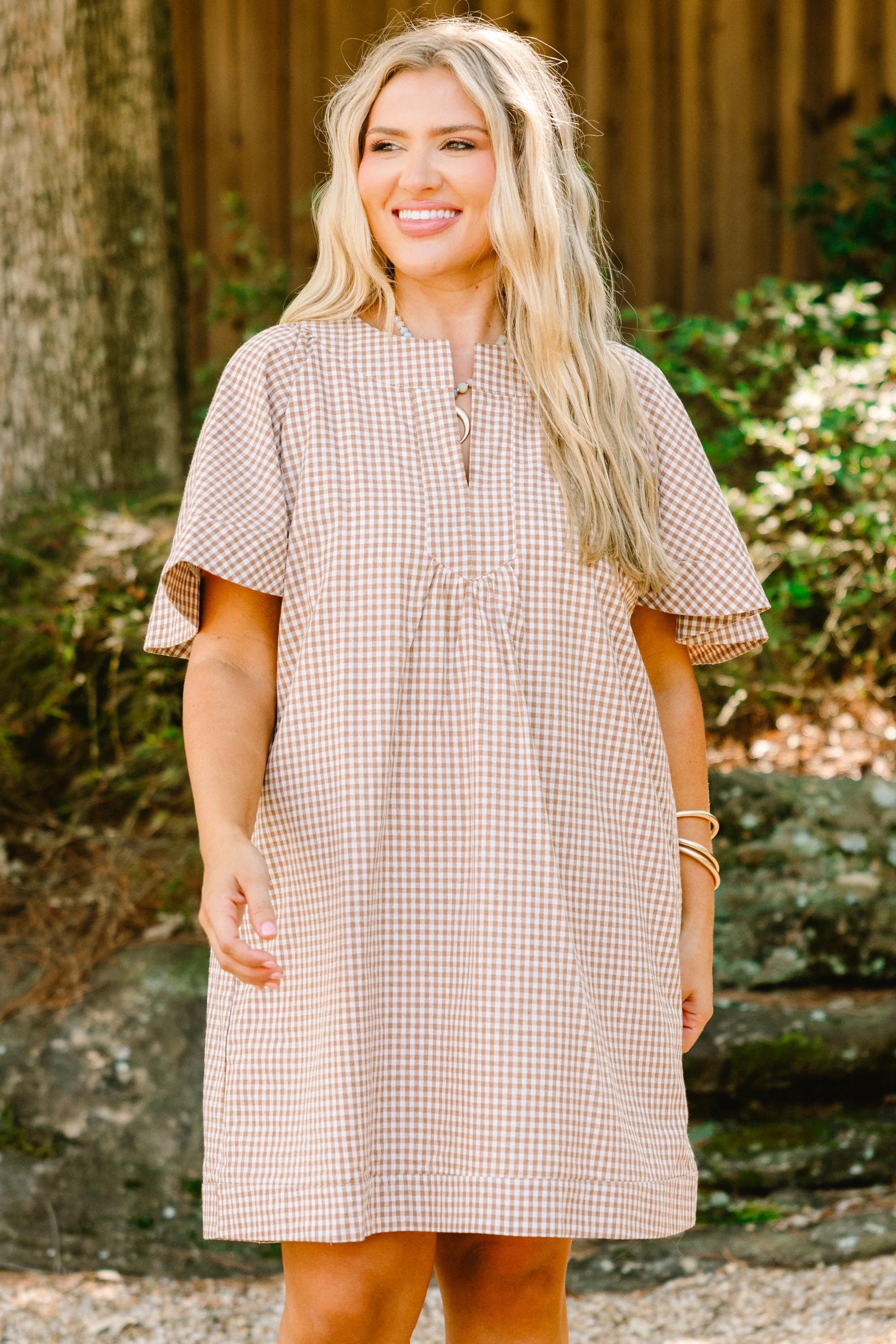 Going The Right Way Dress, Brown Gingham - Weilaico
