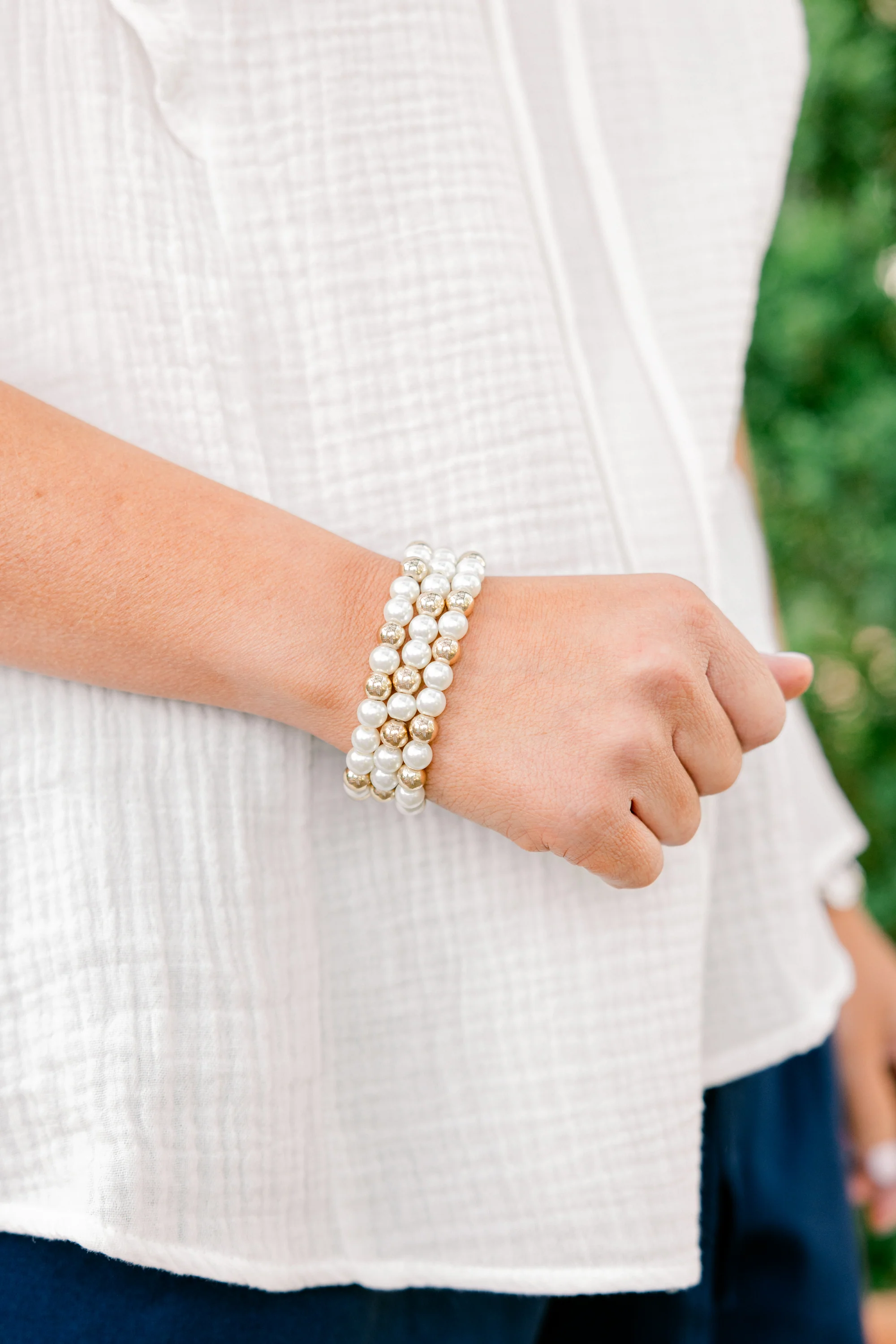 Just Enough Light Bracelet Set, Pearl - Weilaico