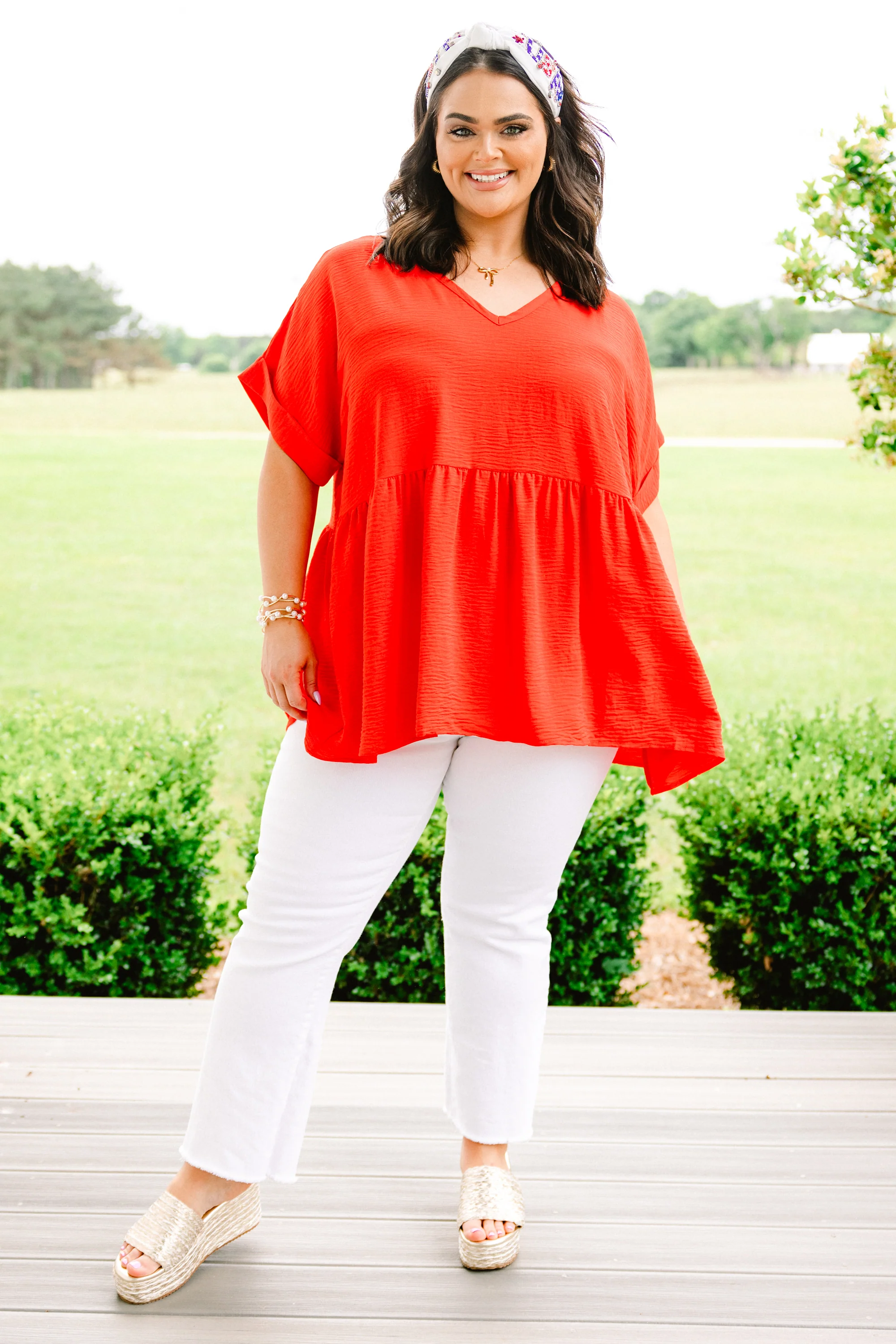 Wide Eyed Gaze Top, Tomato - Weilaico