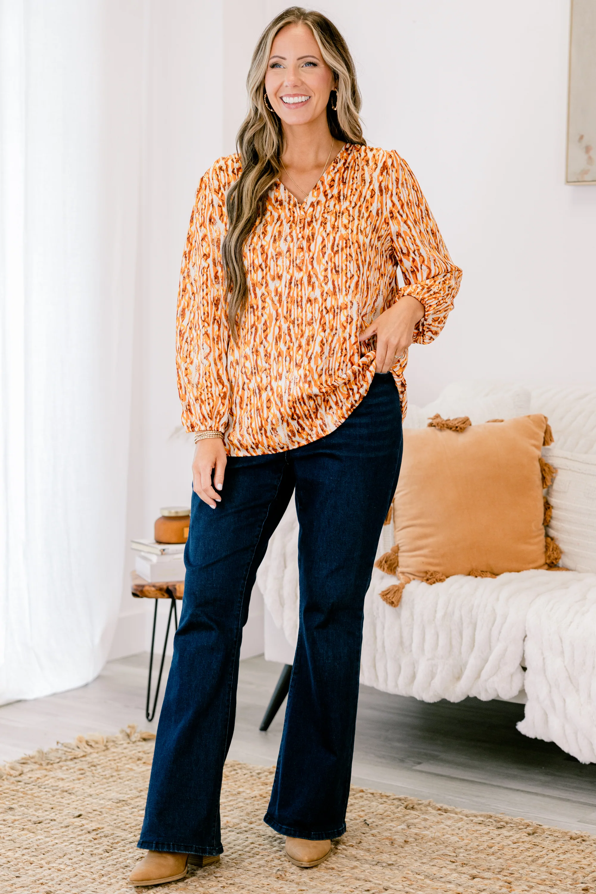 Timeless Flow Top, Mustard Multi - Weilaico