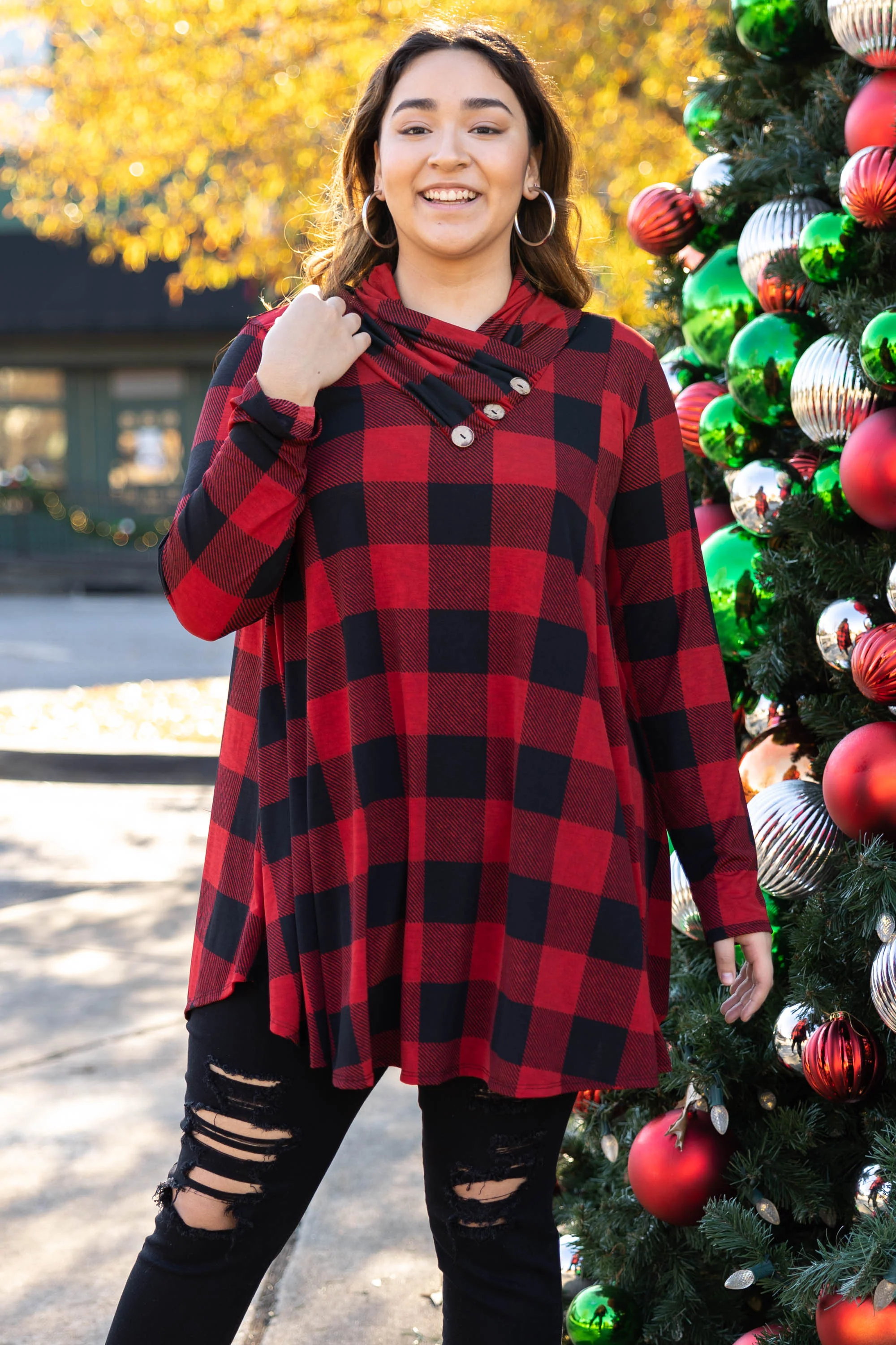 Montana Mountains Tunic, Black-Red - Weilaico