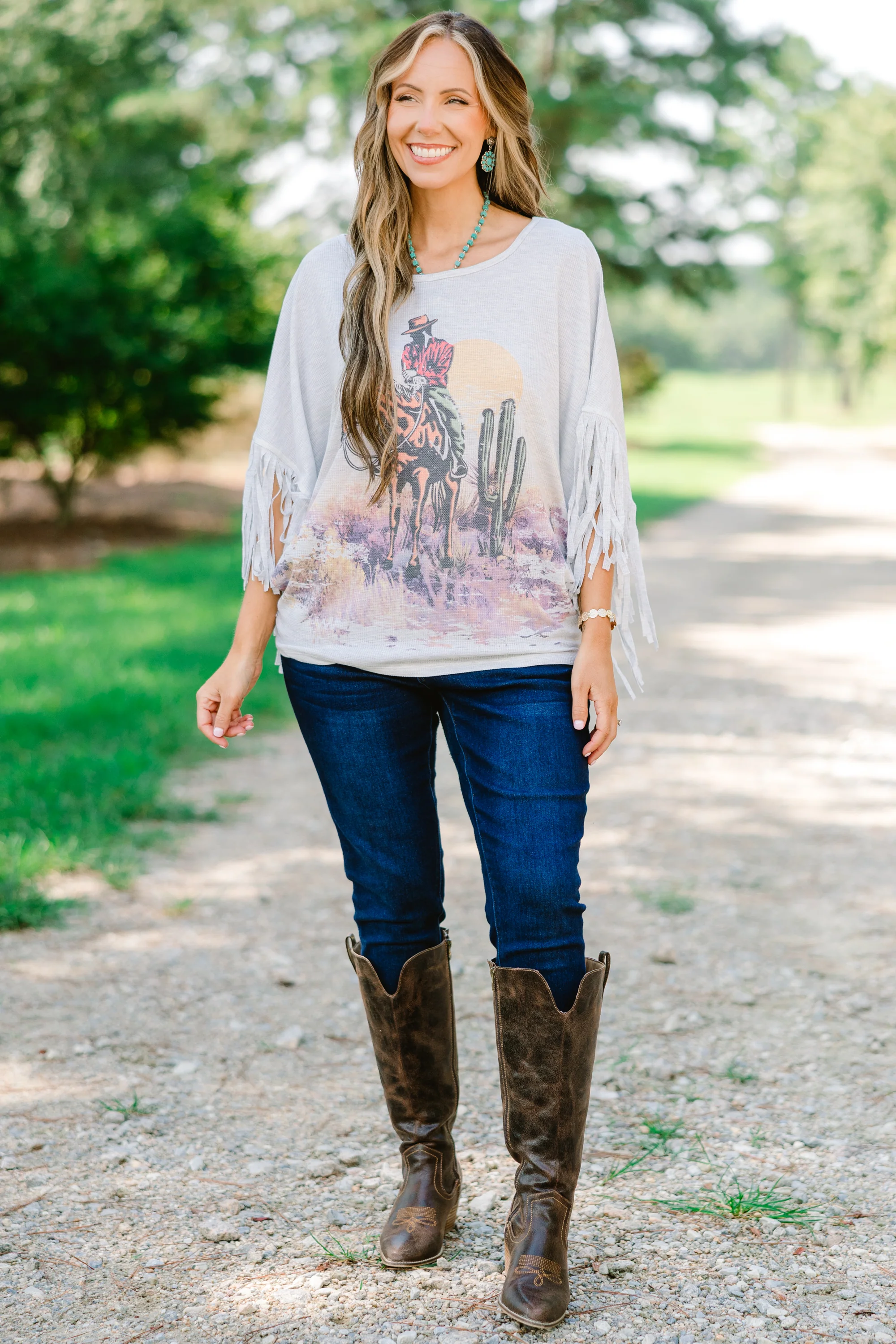The Wild West Top, Heather Gray - Weilaico