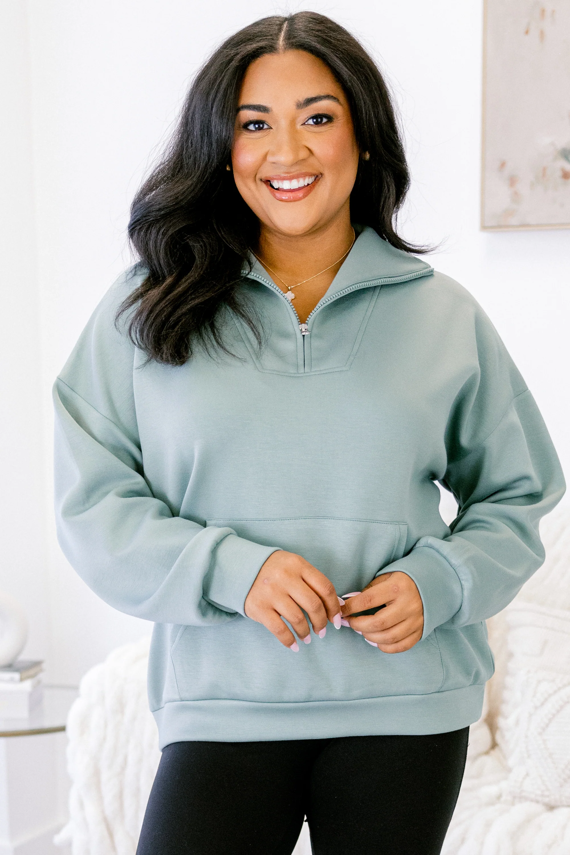Sporty Chic Pullover, Sage - Weilaico