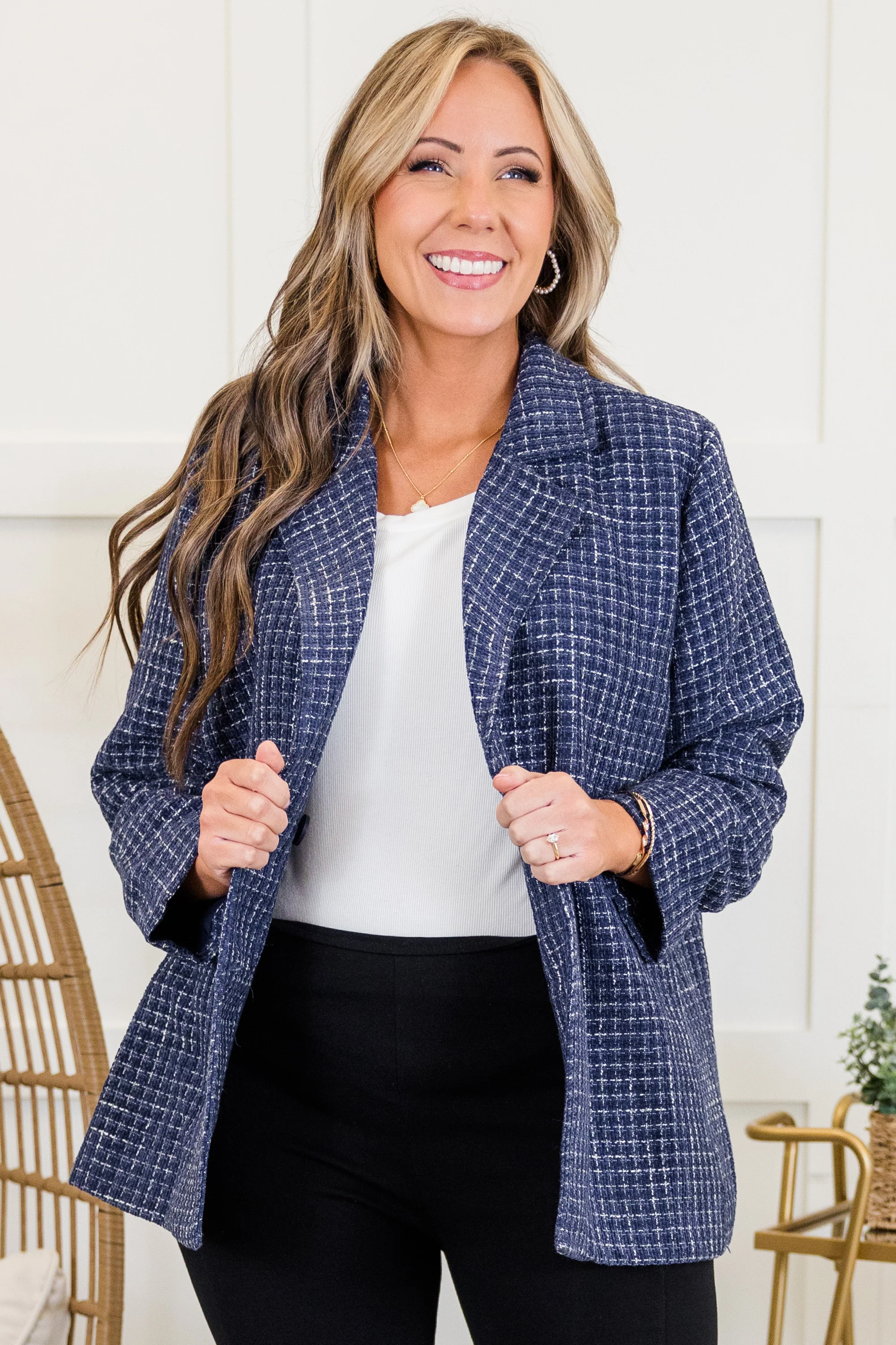 On My Way To Business Jacket, Navy - Weilaico