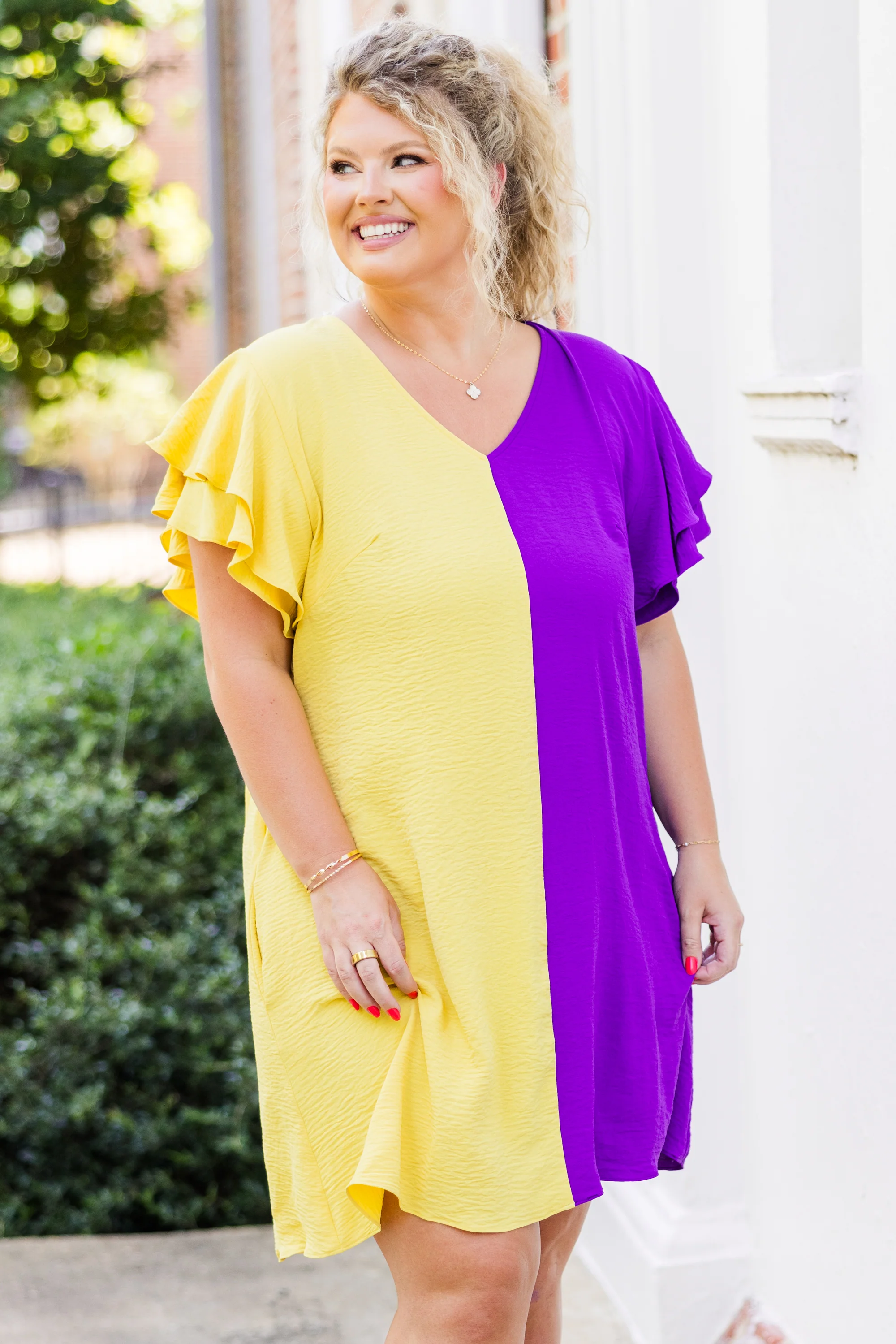 Saturday Best Dress, Yellow-Purple - Weilaico
