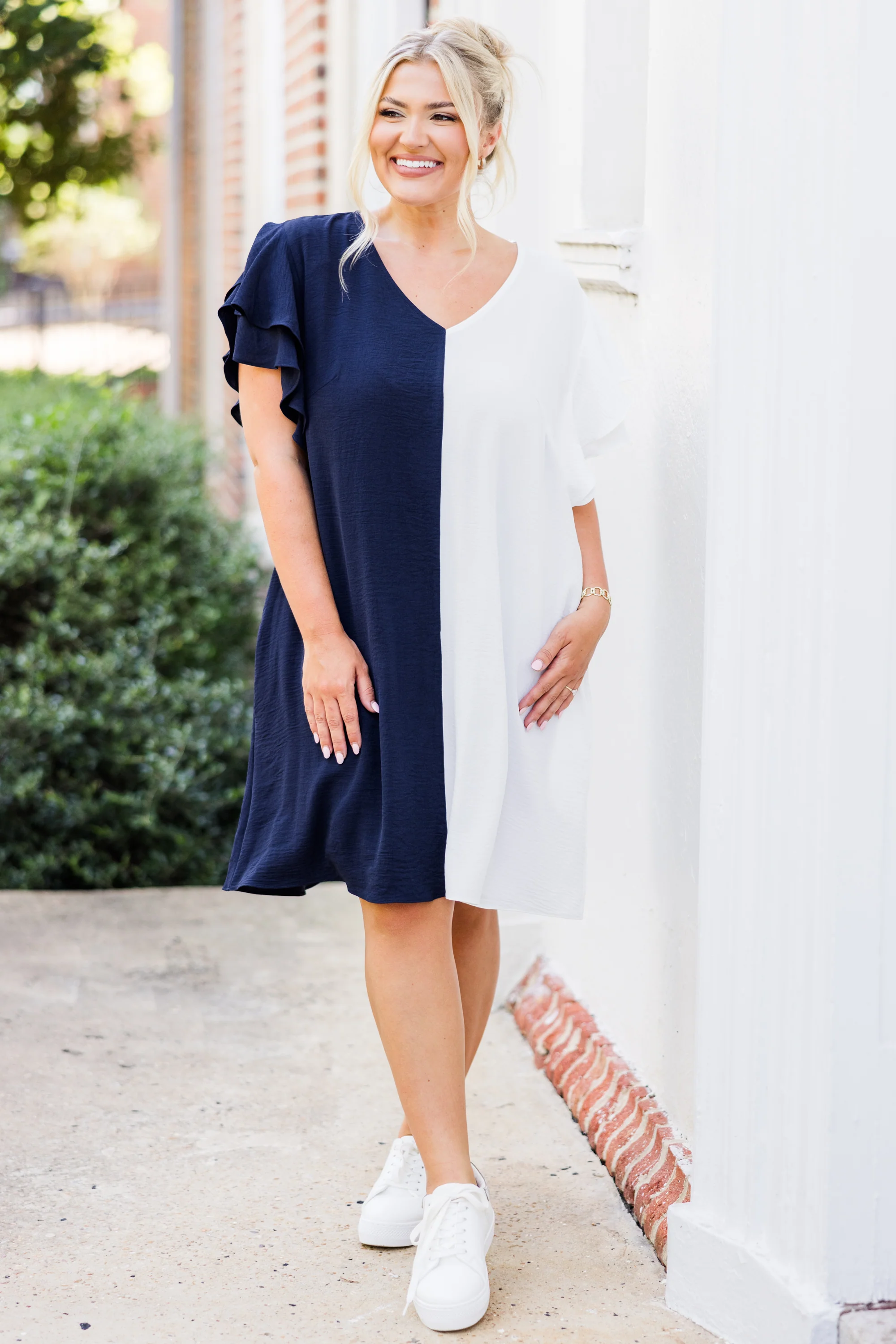 Saturday Best Dress, Navy-White - Weilaico