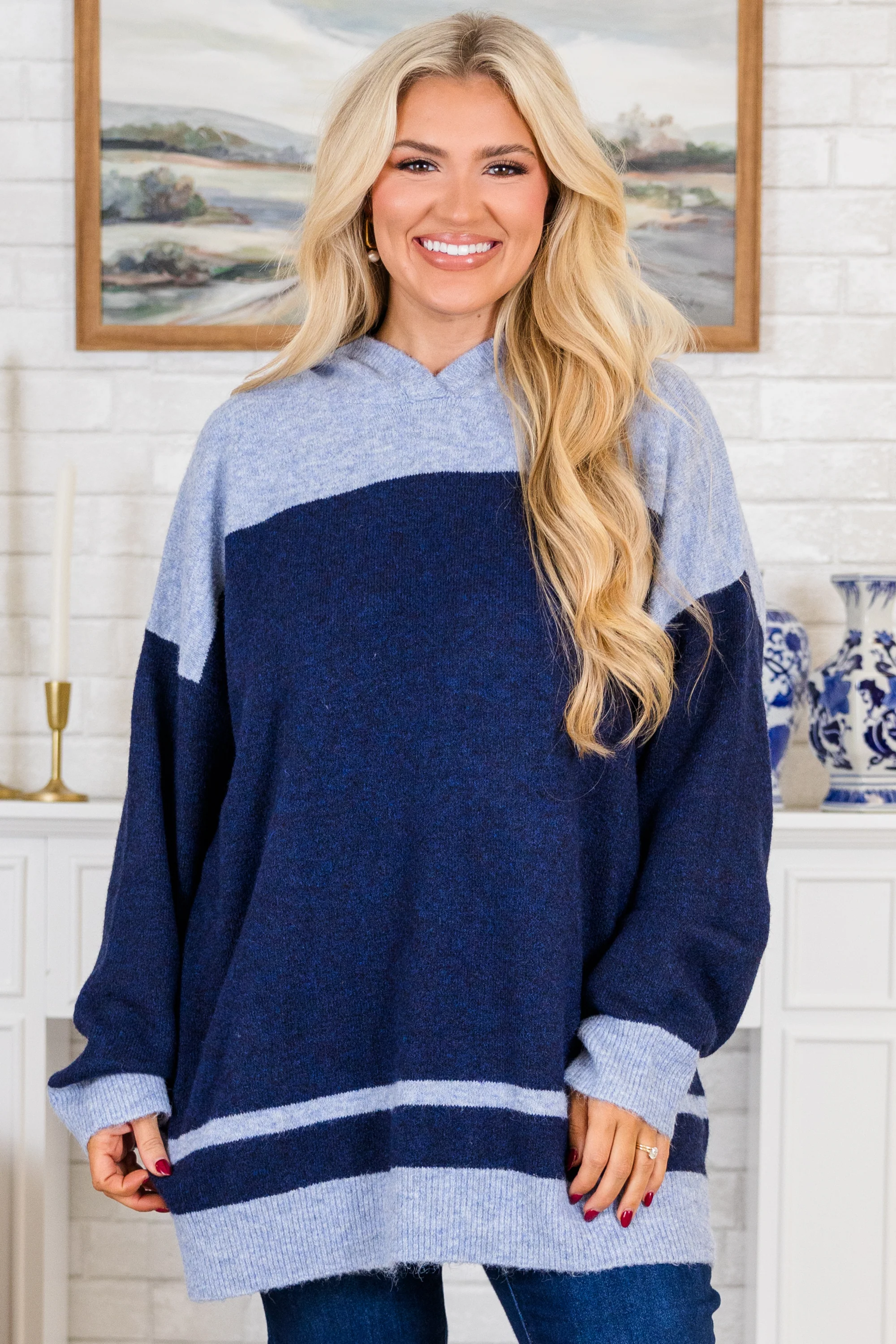 Let Me Talk Sweater, Navy - Weilaico
