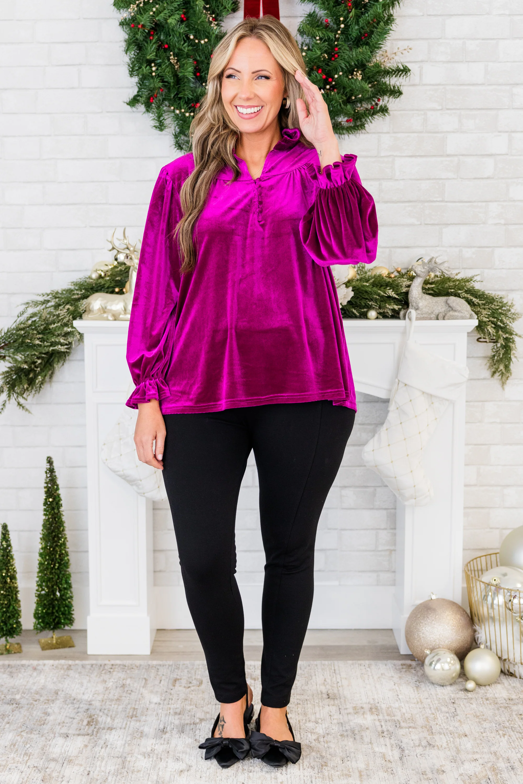 Shine Bright Beautiful Blouse, Magenta - Weilaico