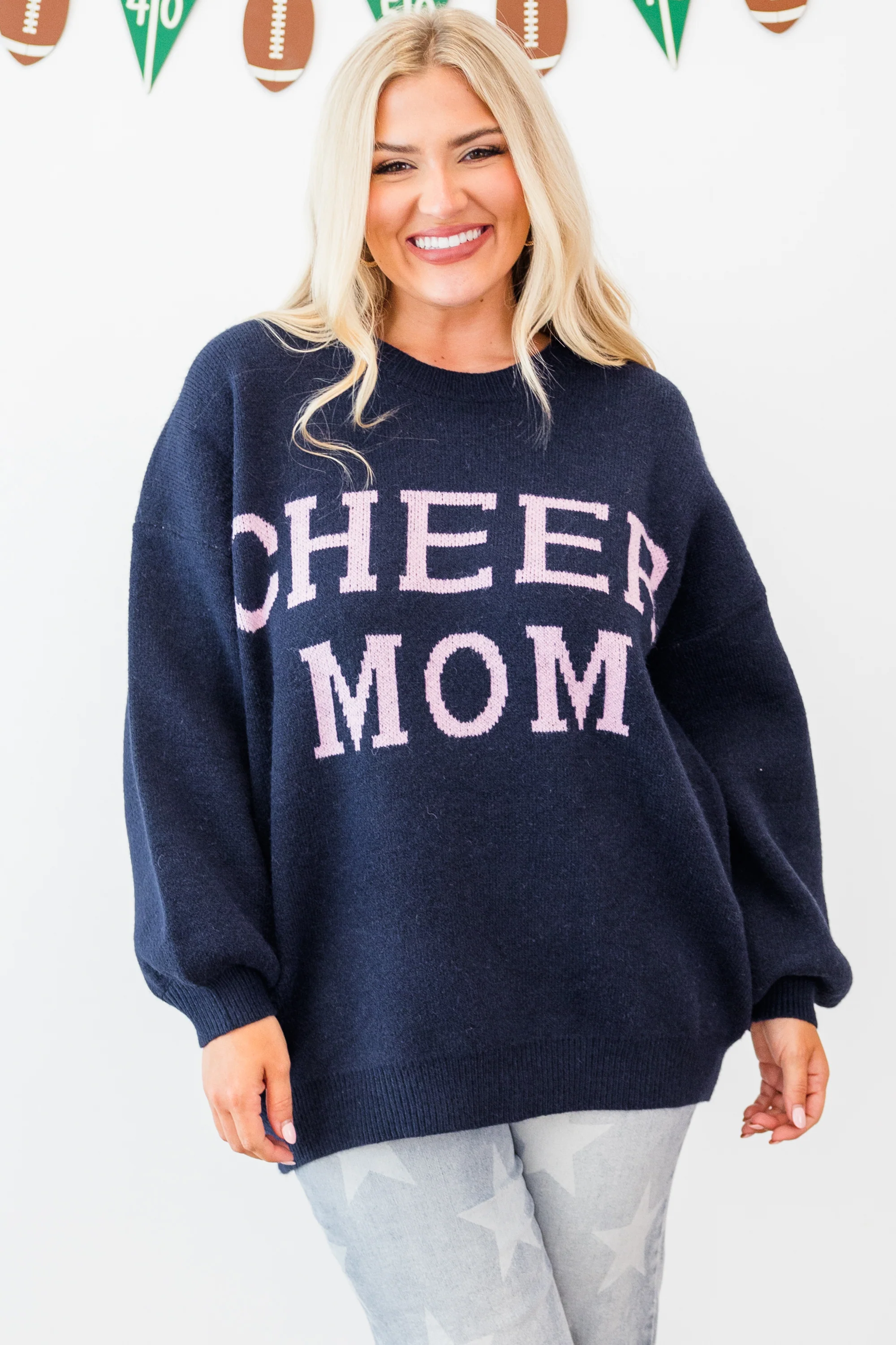 Cheer Mom Sweater, Navy - Weilaico