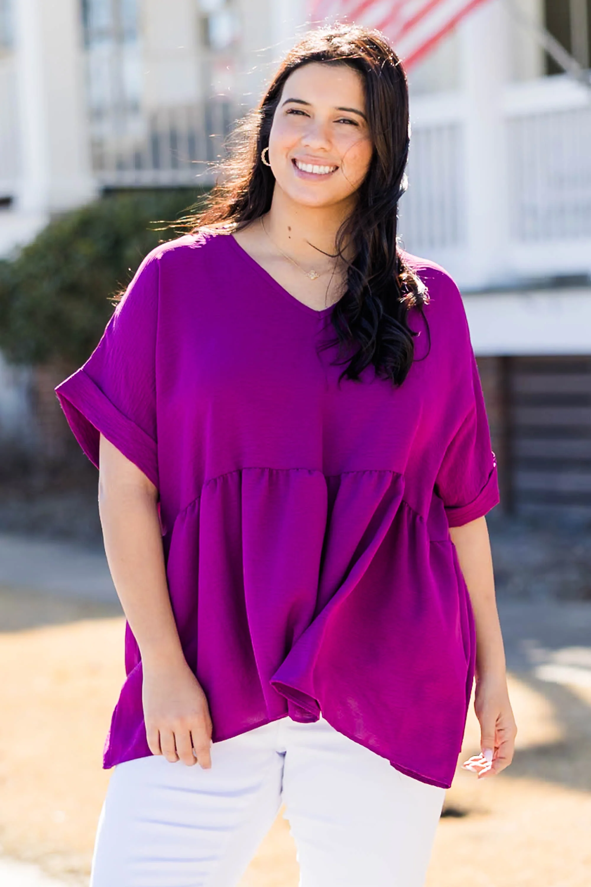 Wide Eyed Gaze Top, Eggplant - Weilaico