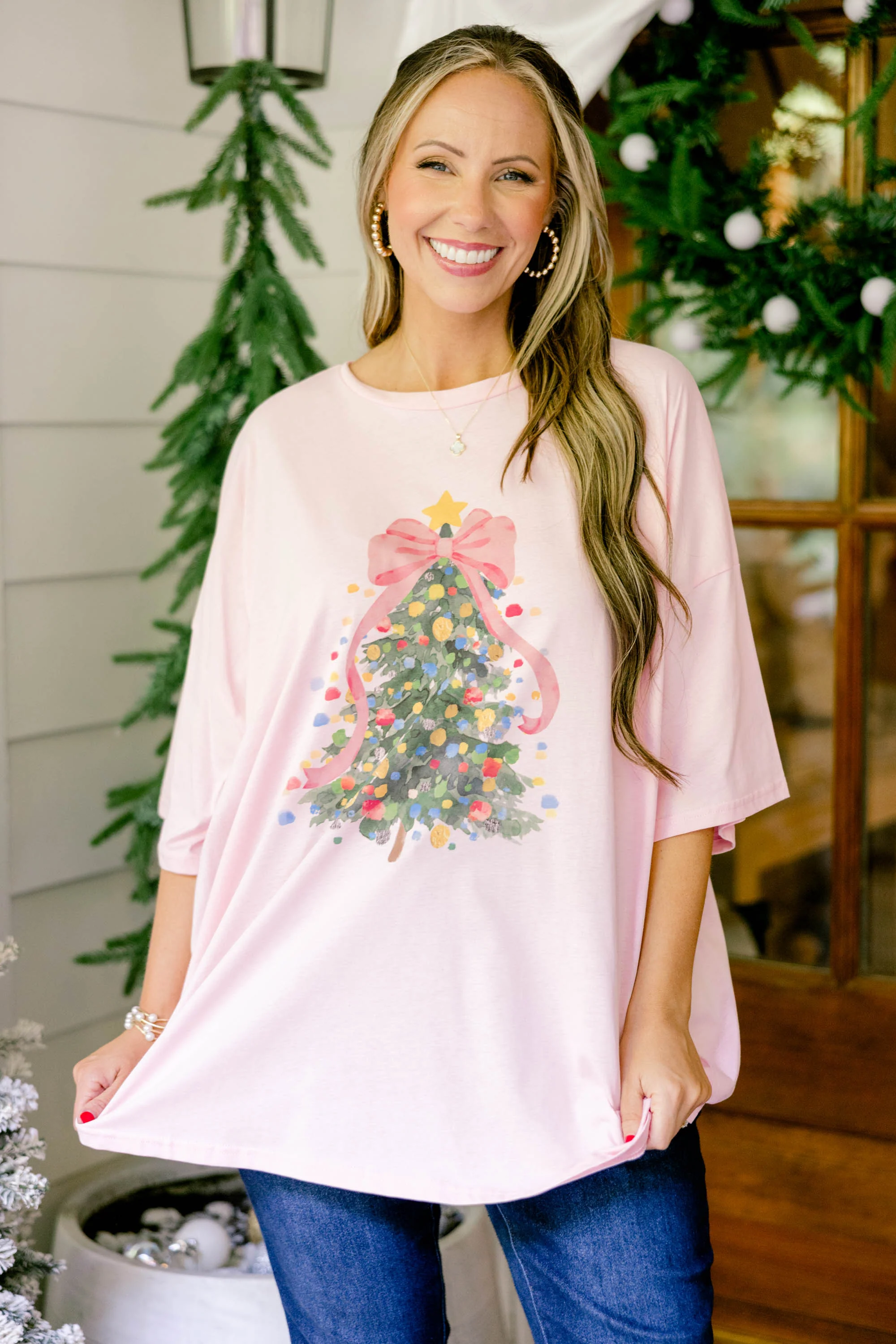 Christmas Queen Boyfriend Tee, Dusty Pink - Weilaico