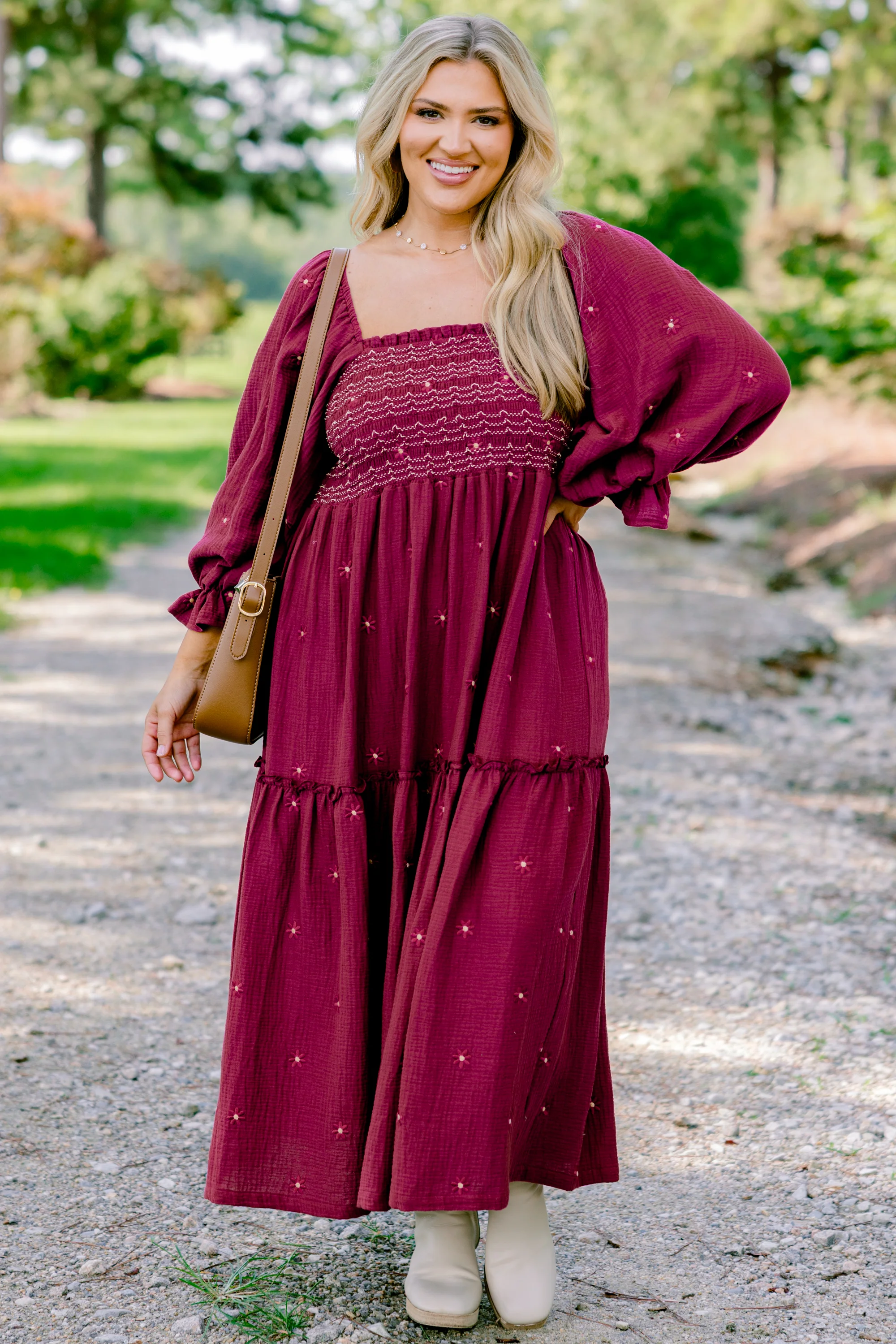 Wildflower Wonder Dress, Burgundy - Weilaico