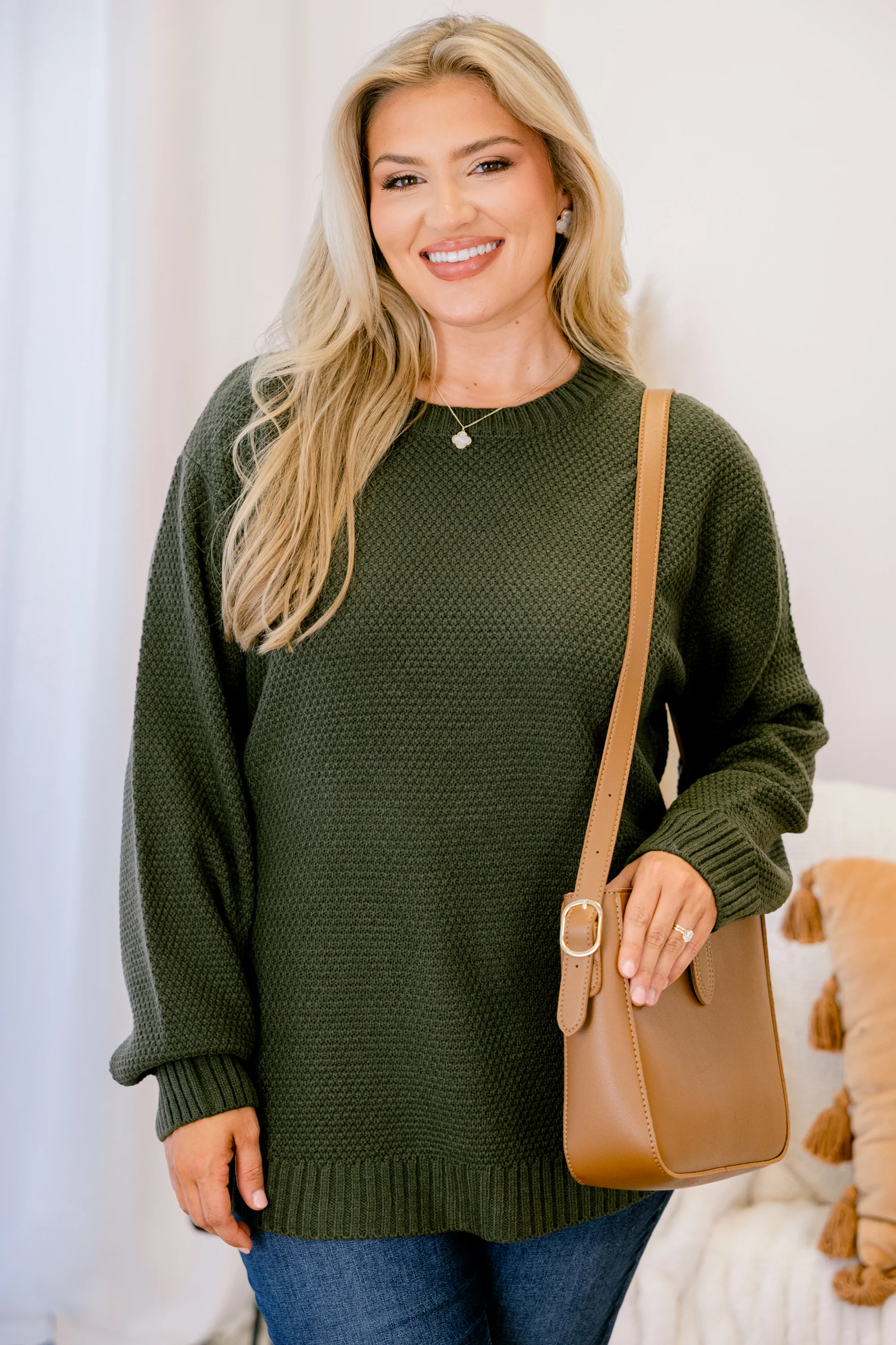 Fully Committed Sweater, Dark Olive - Weilaico