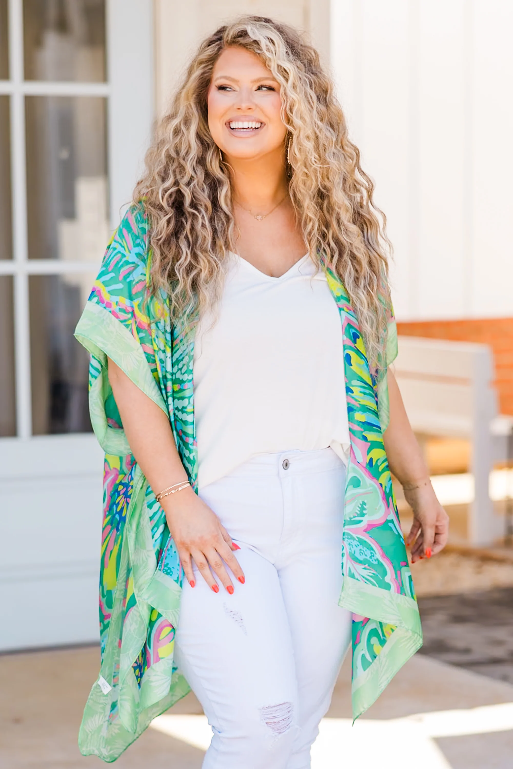 Tropical Palm Trees Kimono, Green - Weilaico