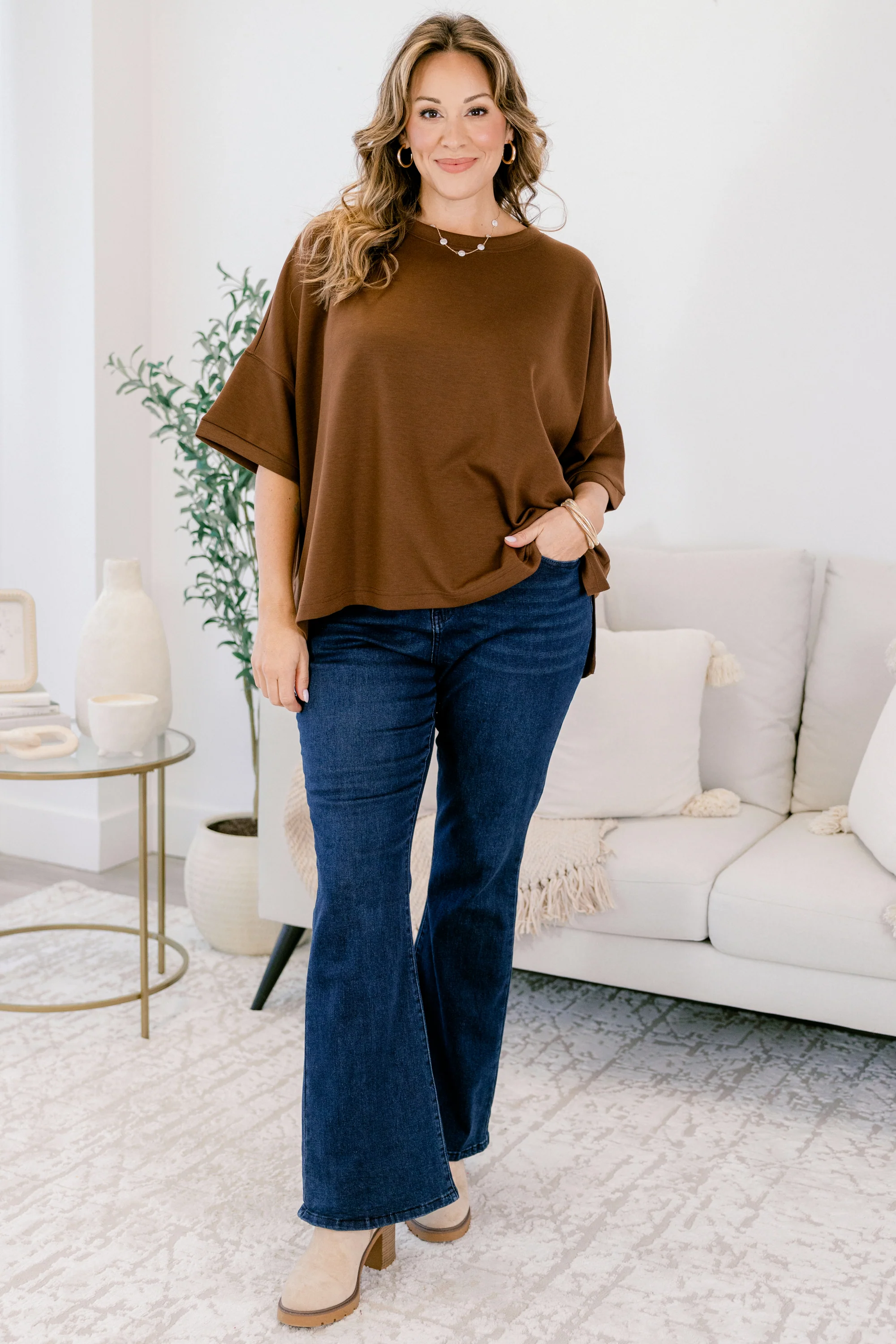 Comfortable Charm Top, Brown - Weilaico