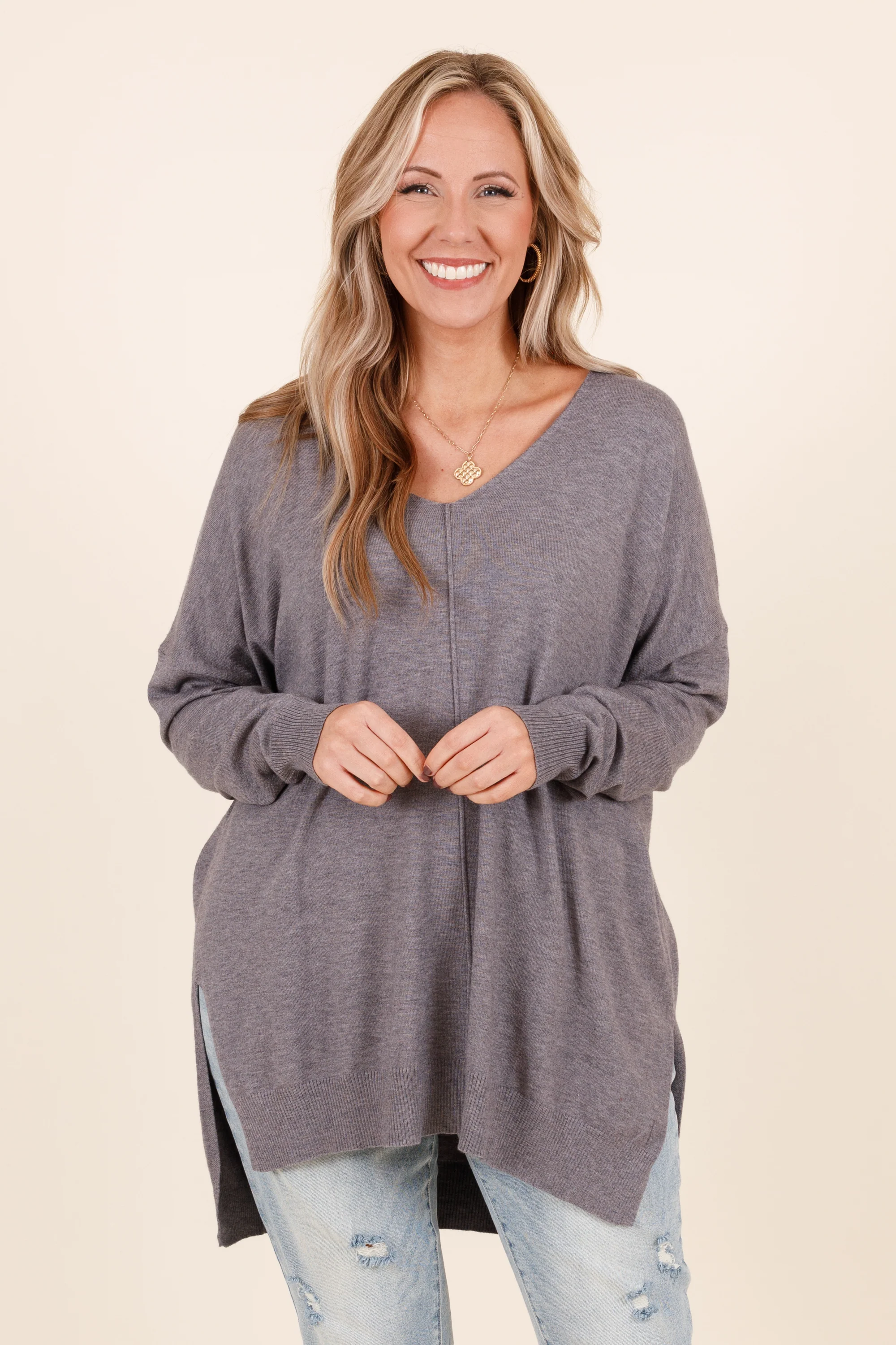 Miss Who I Was Sweater, Heather Gray - Weilaico