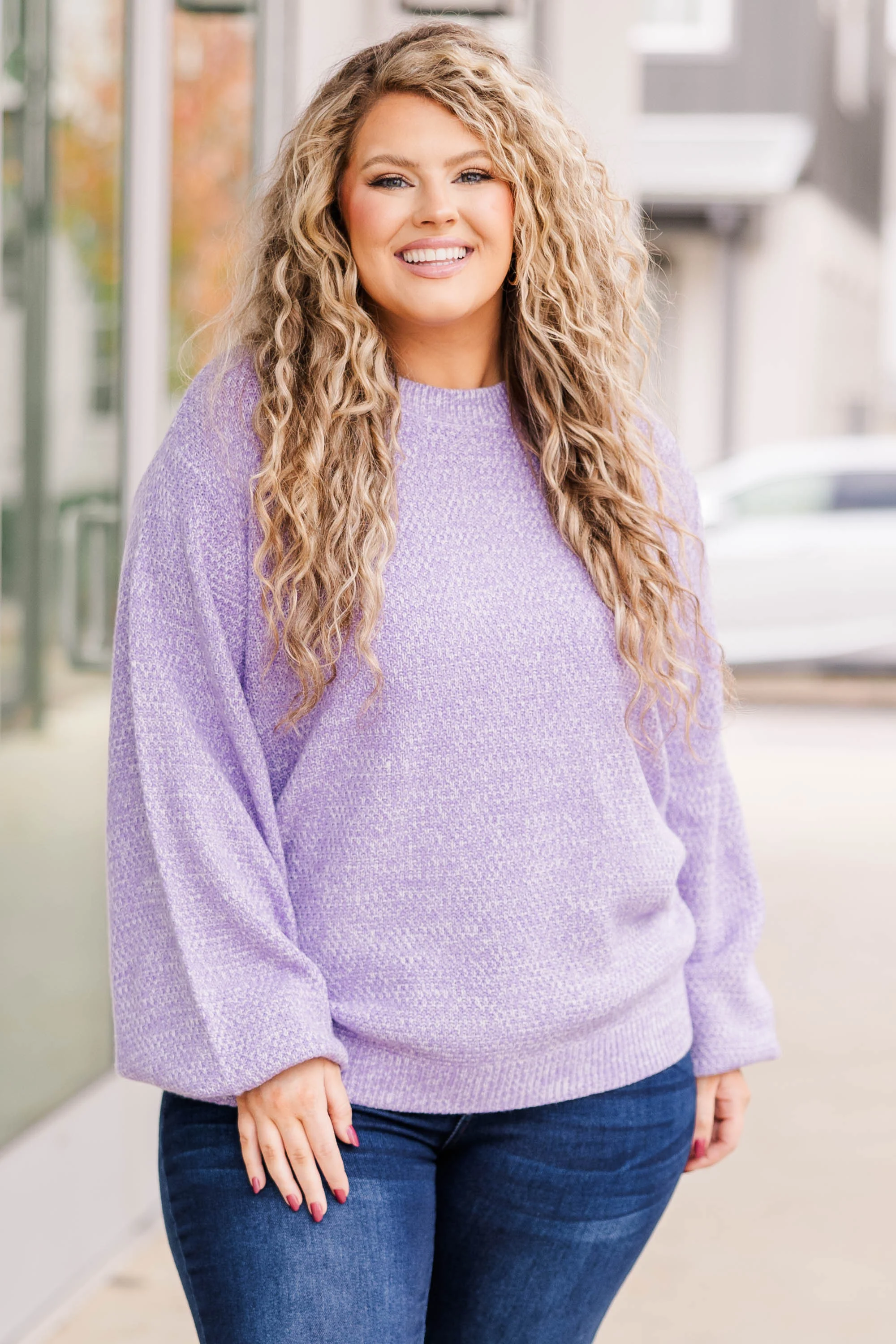 Cozy Bubble Sleeve Sweater, Lavender - Weilaico